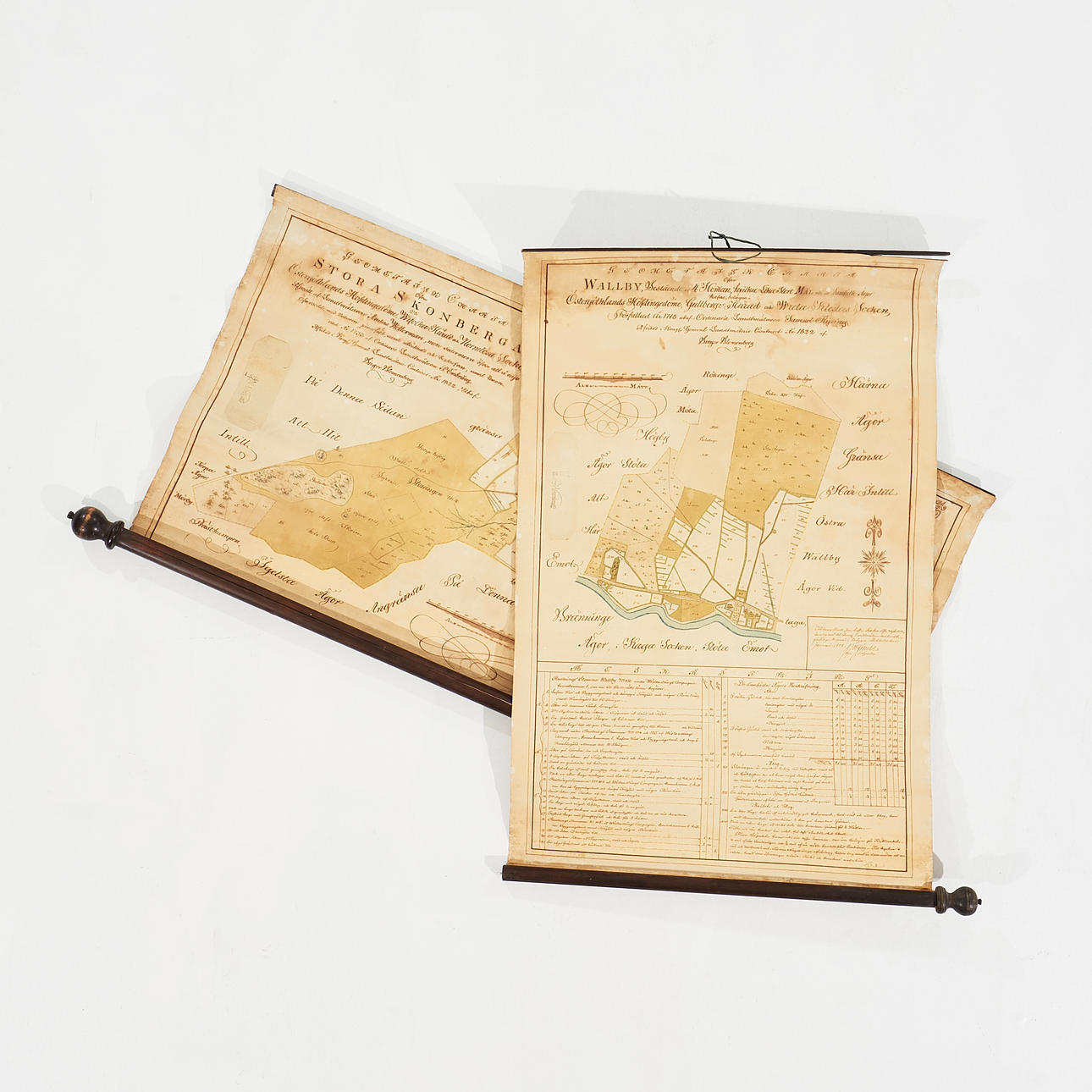 2 handritade lantmäterikartor, Östergötland, 1822.