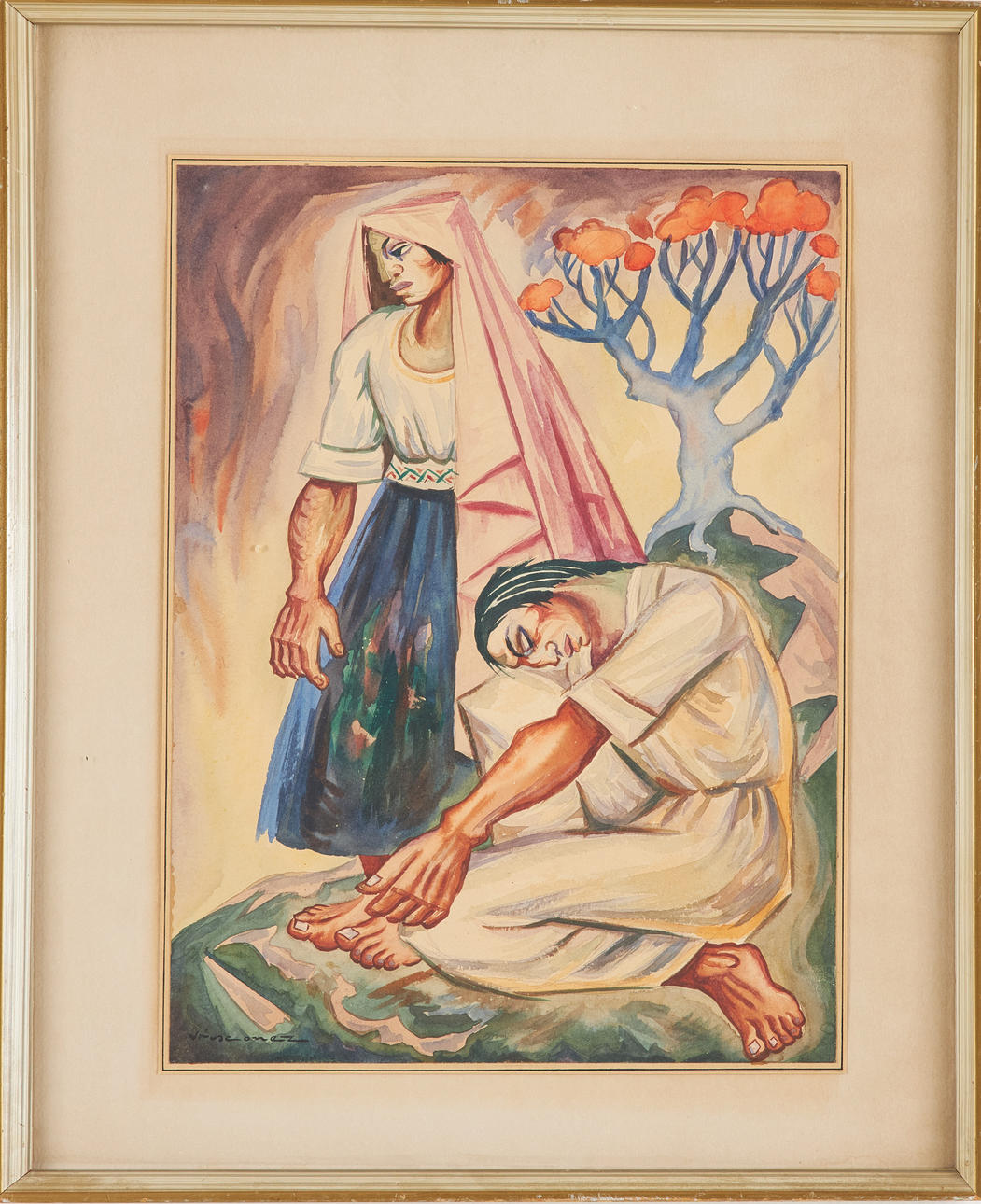 OIDENTIFIERAD KONSTNÄR. Figure composition, watercolor, signed.