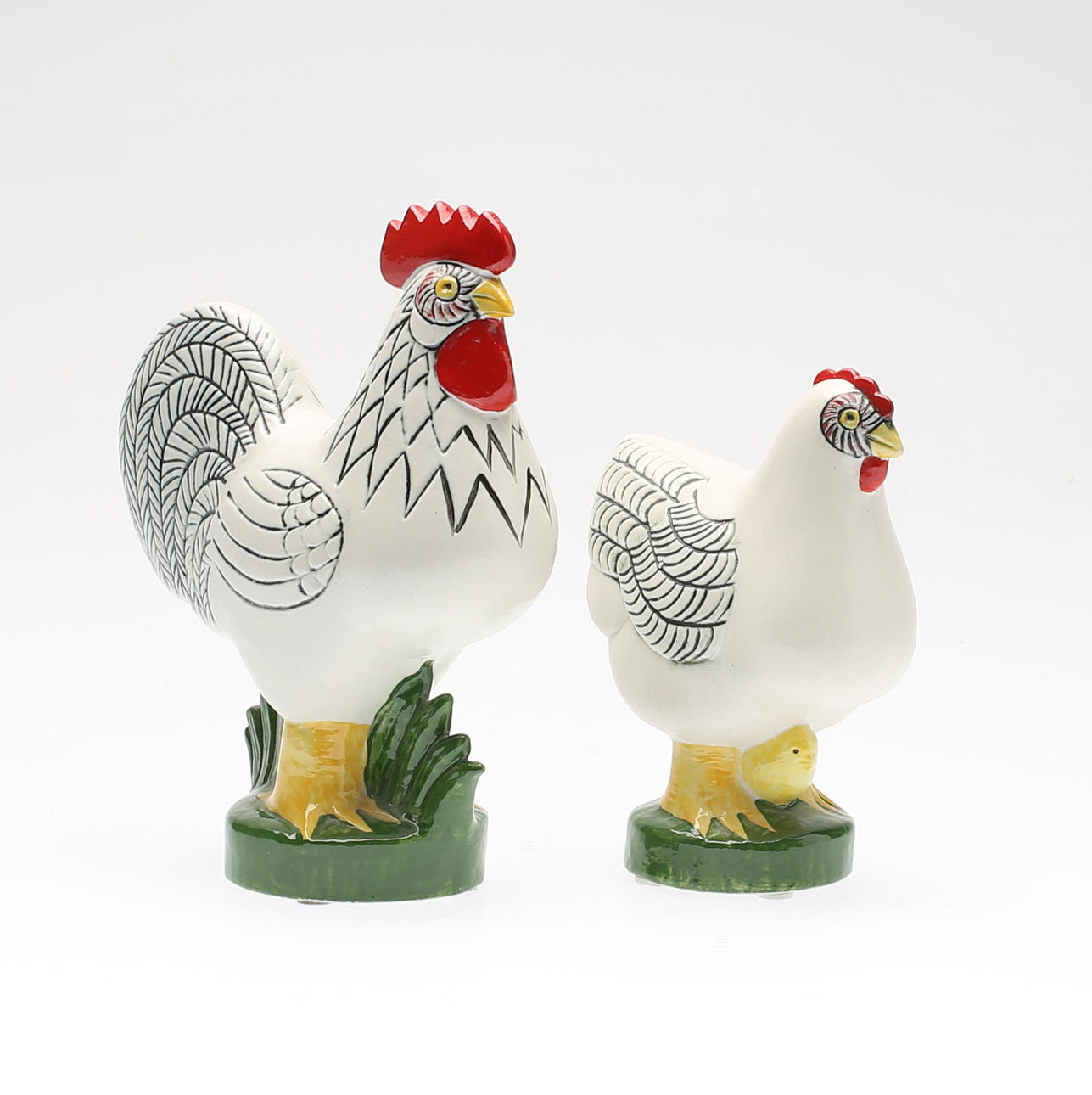 LISA LARSON. 2 st, stengods, figurer, "Tupp" och "Höna", ur serien Leghorn, Gustavsberg.