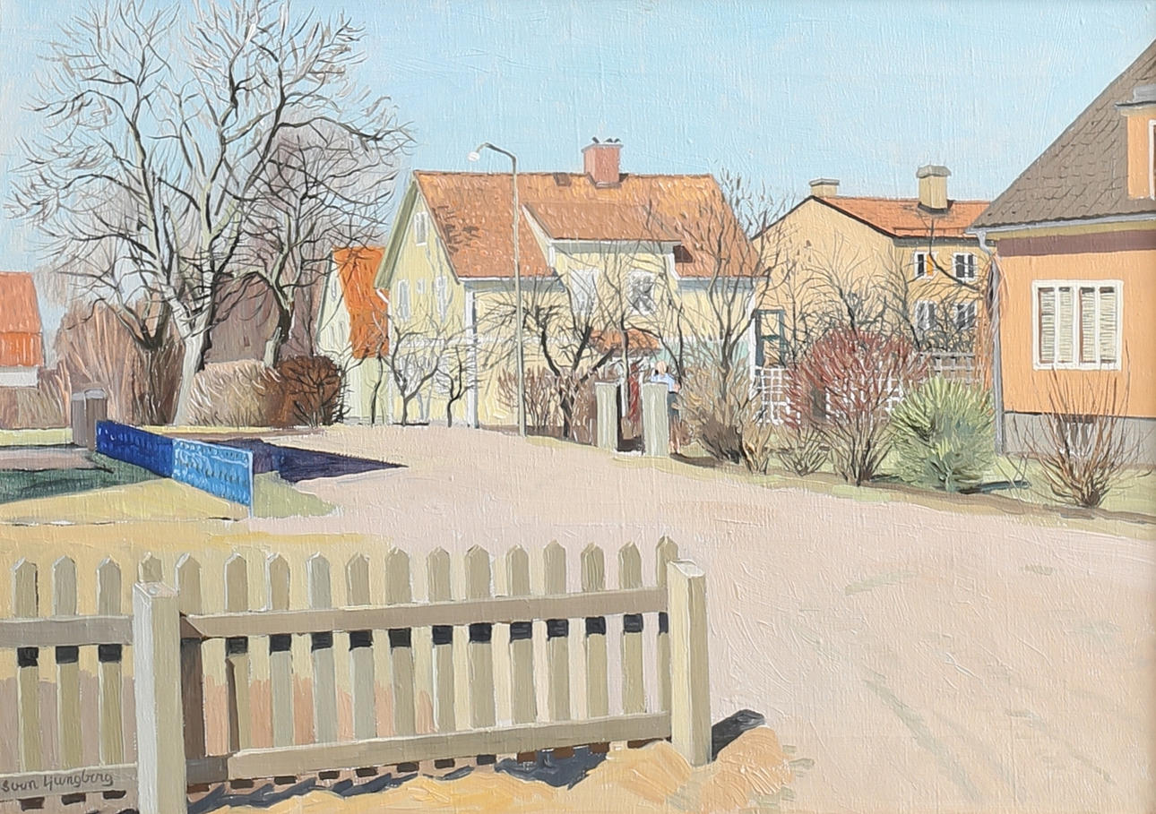 SVEN LJUNGBERG. Utsikt från Sven Ljungbergs tomt, Ljungby. Olja på duk, signerad.