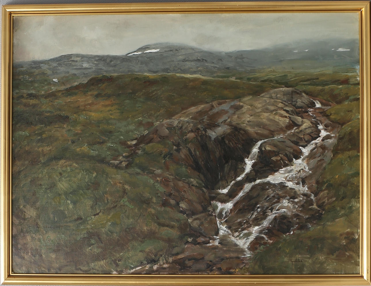 MAGNE HÅLAND. Foss i fjellet, Lesja-Vågå. Olja på duk, signerad.
