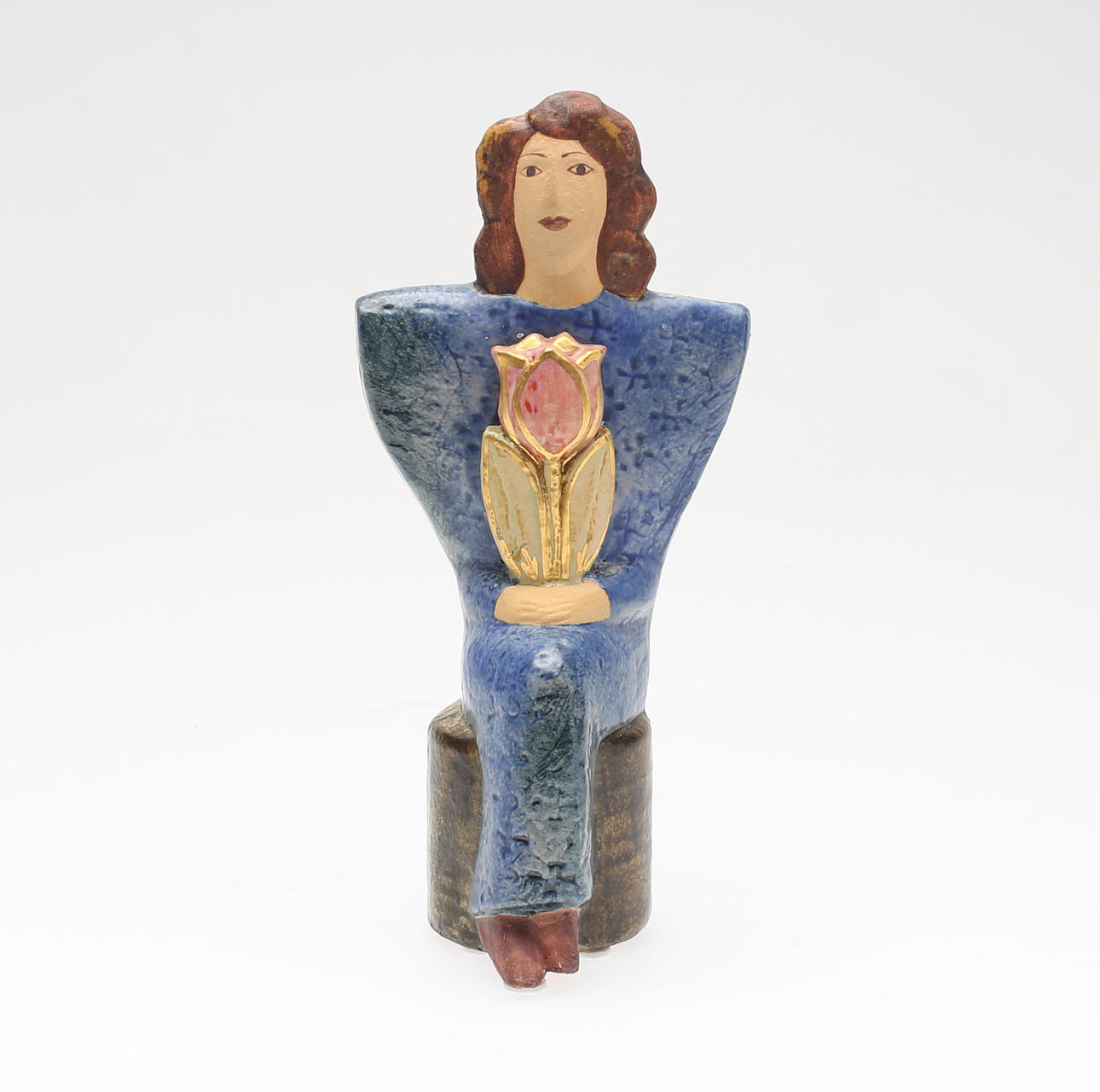 LISA LARSON. stengods, figur, "Kvinna med tulpan", K-studion, Gustavsberg, signerad.