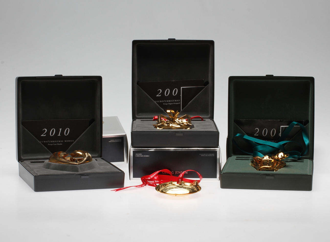 GEORG JENSEN. JULORNAMENT, 4 st. Guldförgylld mässing. Georg Jensen, Danmark.