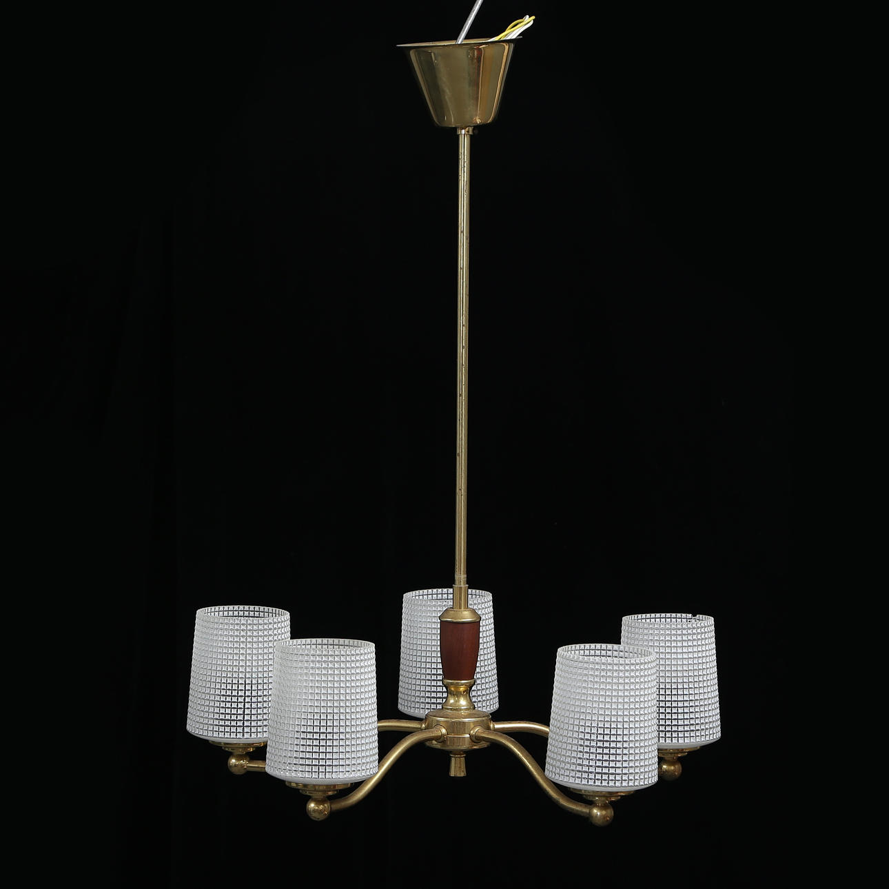 CEILING LAMP, BRASS, GLASS CUPS, 1960S.