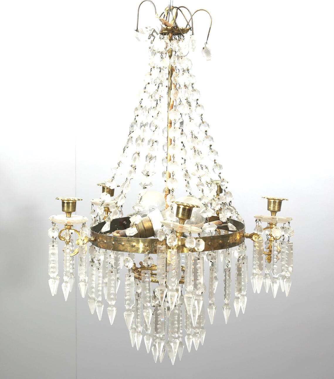 LJUSKRONA, gulmetall och prismor, Oscariansk, 1800-1900-tal.