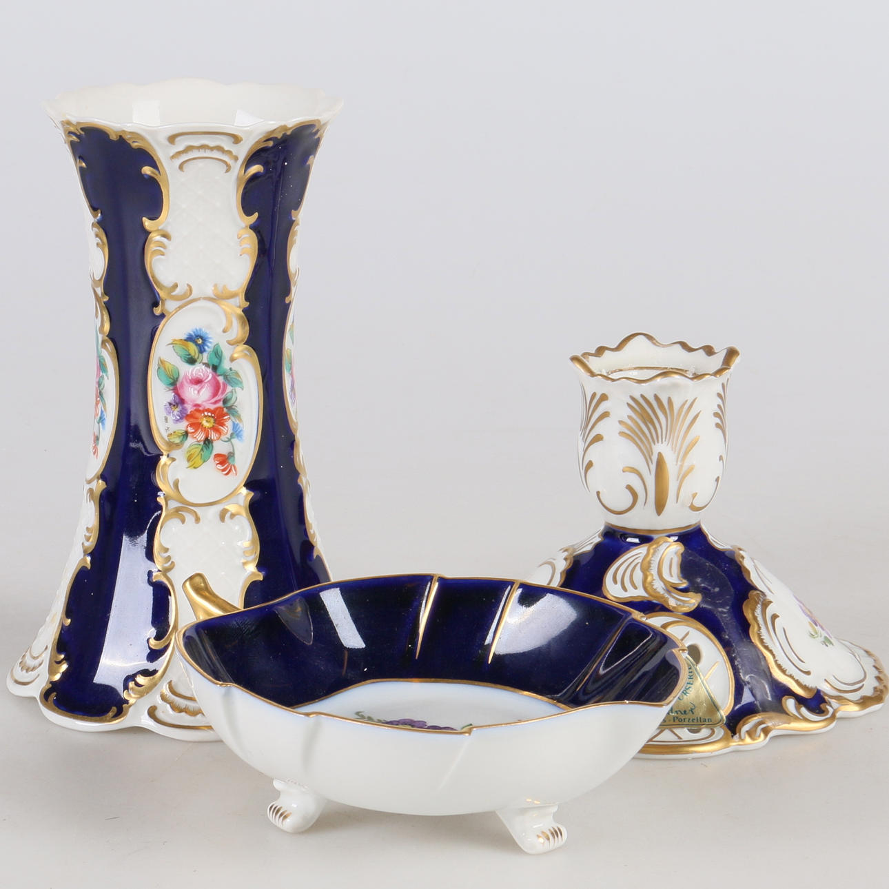 VAS, fat samt ljusstake, porslin, delvis Lindner Kueps Bavaria.