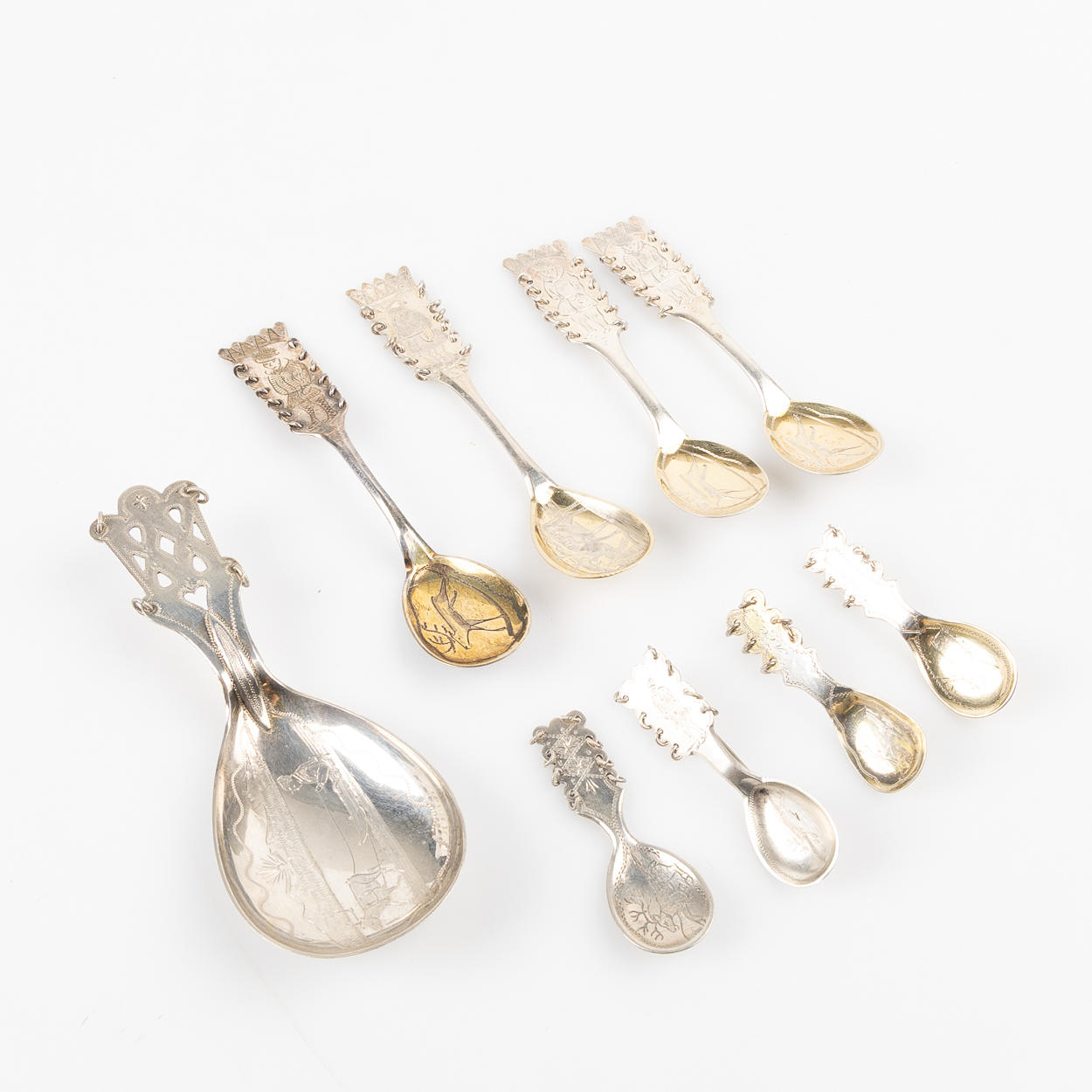 COLLECTION SPOONS, silver, Sami rattlespoons, 9 pcs. Silver & Metals ...
