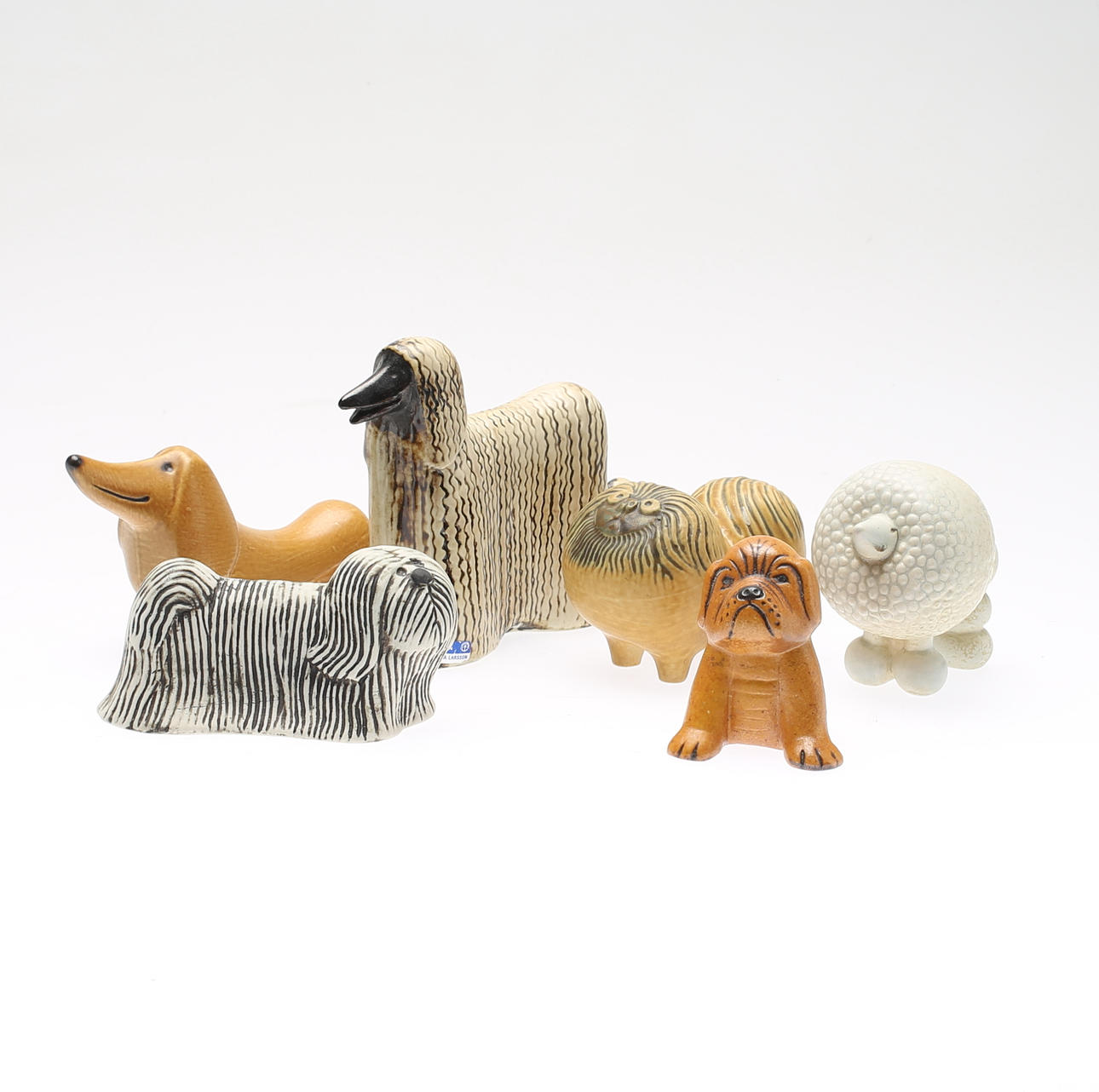 LISA LARSON. 6 st, stengods, figurer, ur serien Kennel, Gustavsberg.