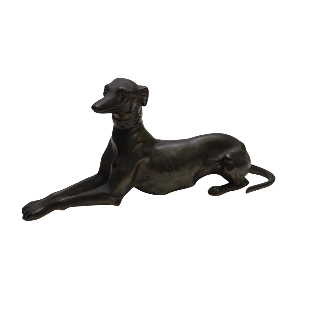 HOUND AT REST. FIGURE IN METAL.
