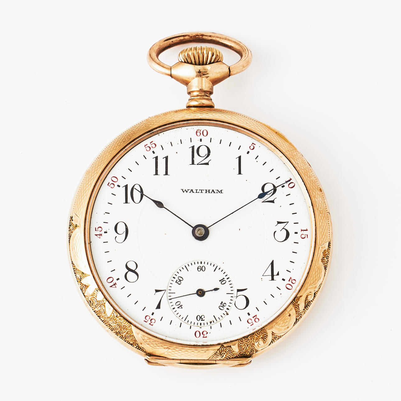WALTHAM, pocket watch, gold double, white enamelled dial, Arabic ...