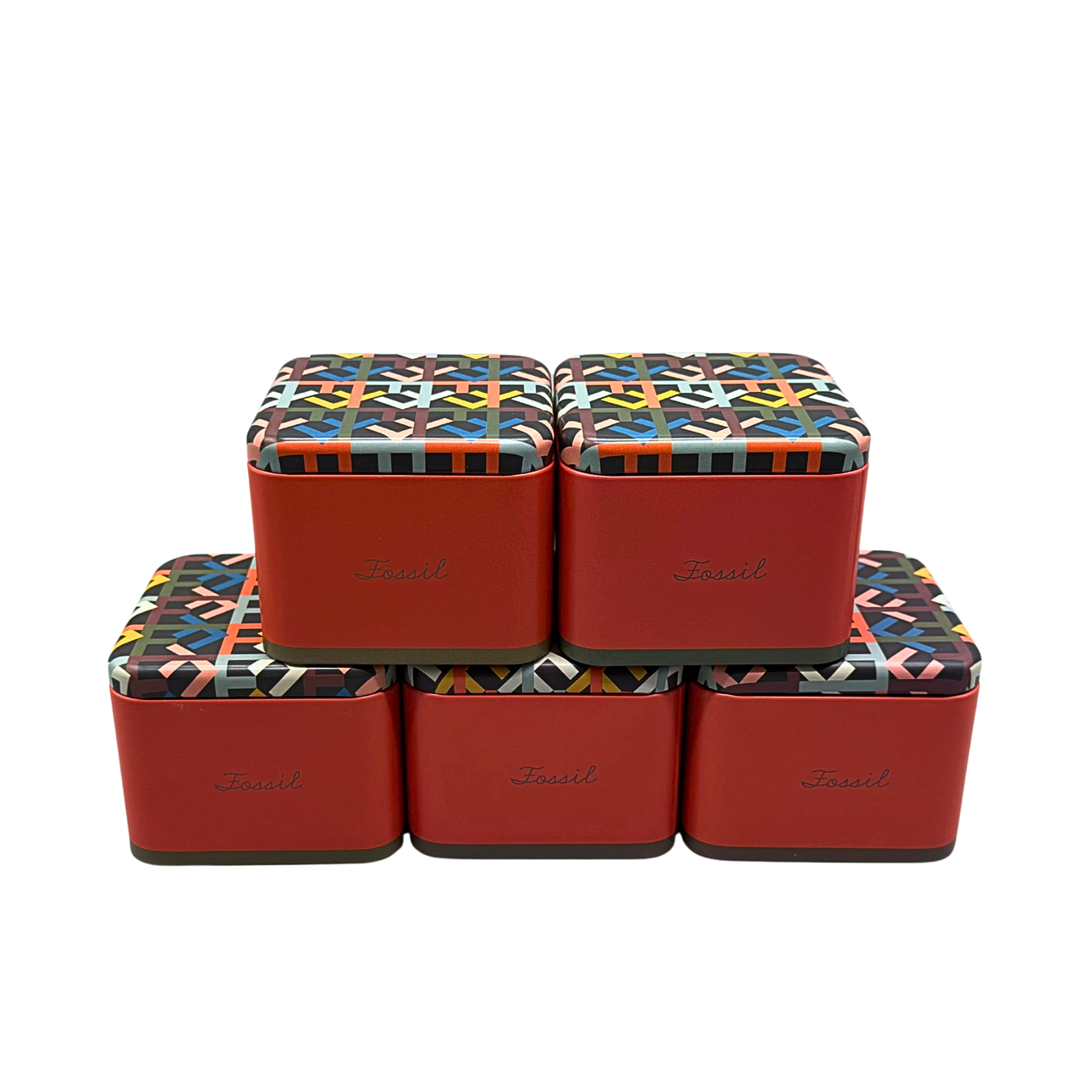 FIVE FOSSIL METAL BOXES, BUILT IN 2020.