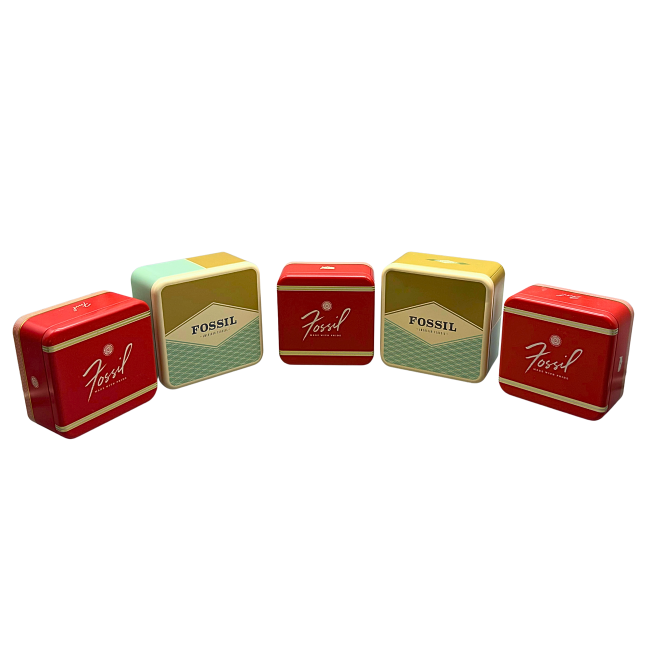 FIVE METAL FOSSIL BOXES IN VARIOUS SIZES, BUILT IN 2012.