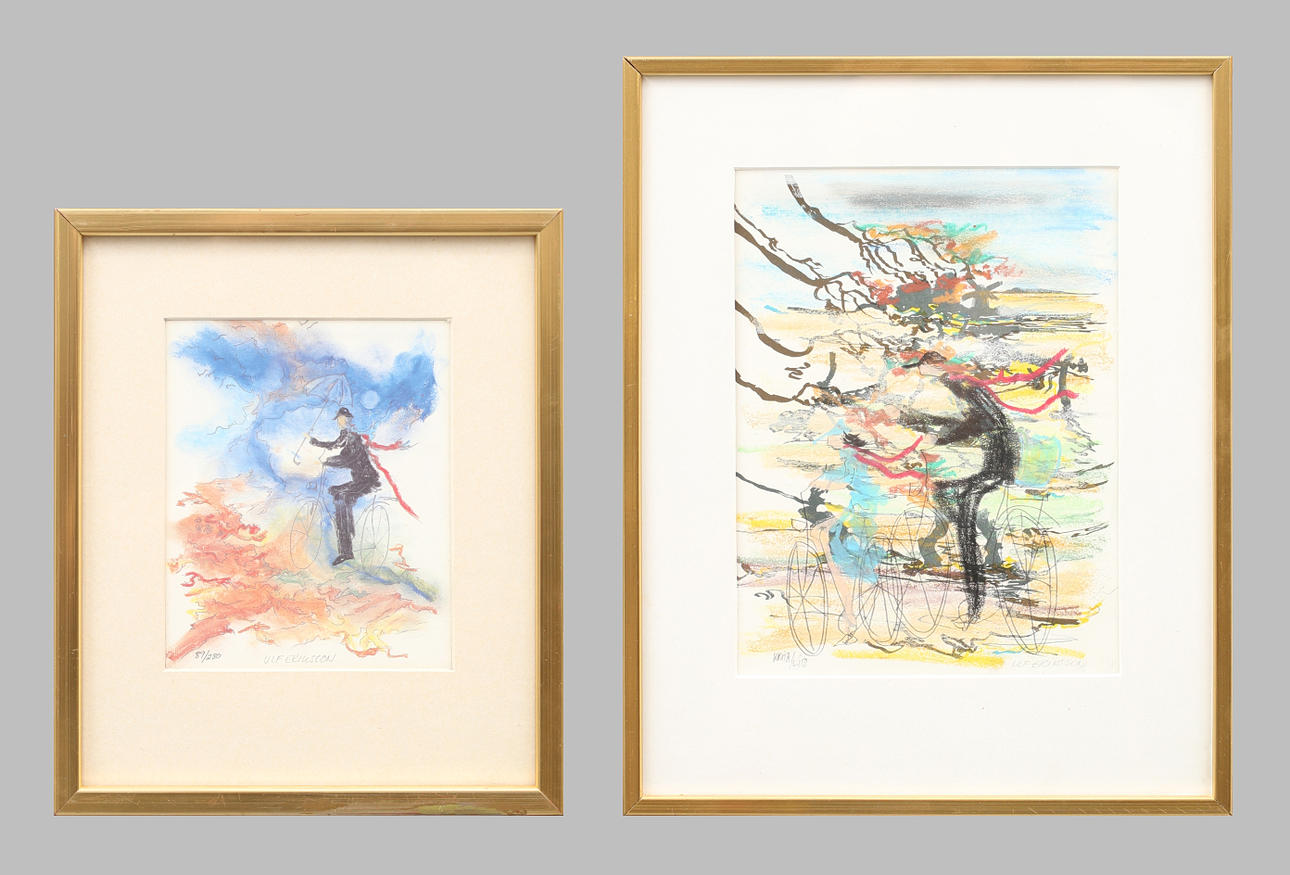 ULF ERIKSSON. Färglitografier, 2 st, en med krita. Signerade och numrerad 89/280.