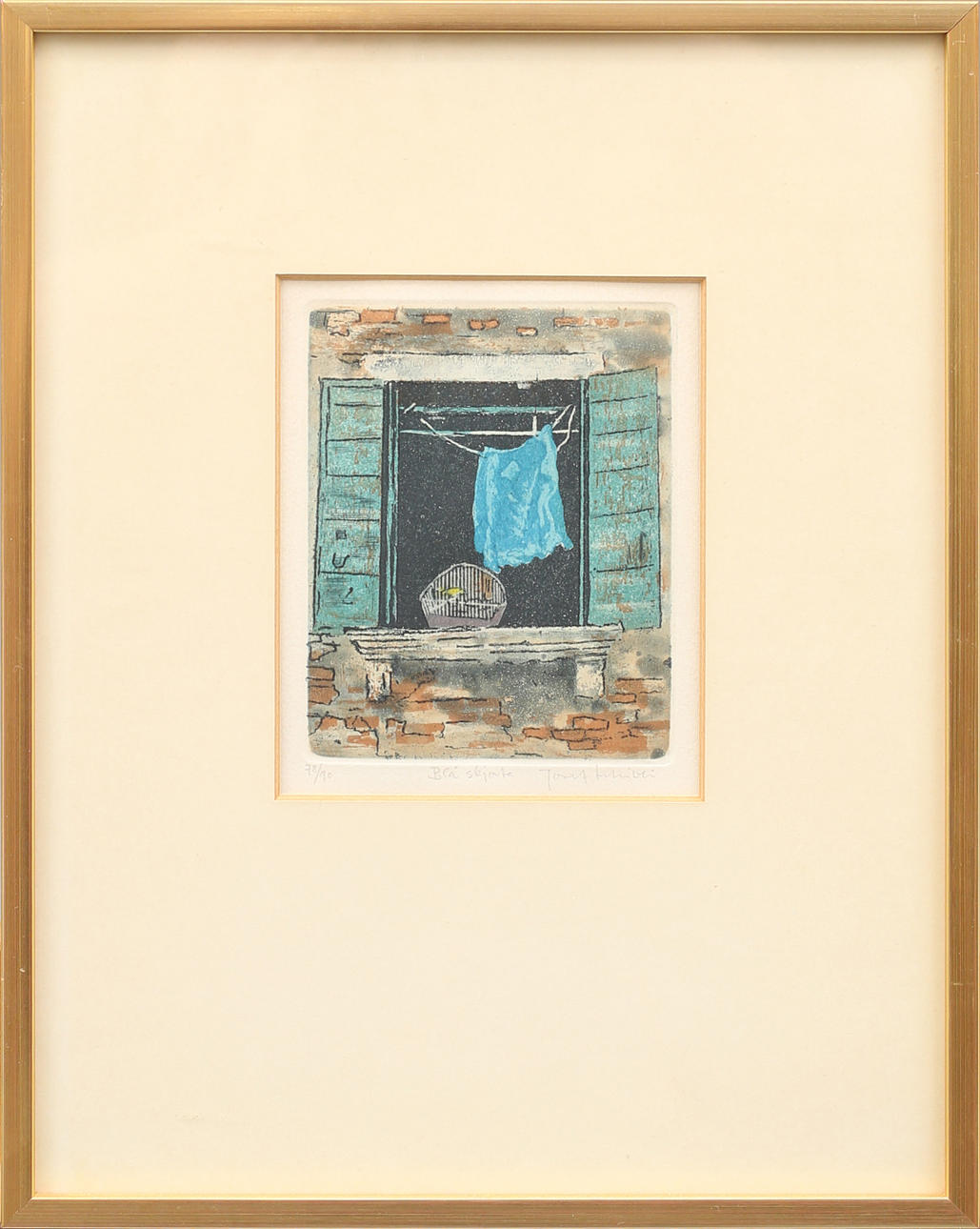 JOSEF SCHIBLI. Färglitografi "Blå skjorta", signerad och numrerad 78/90.