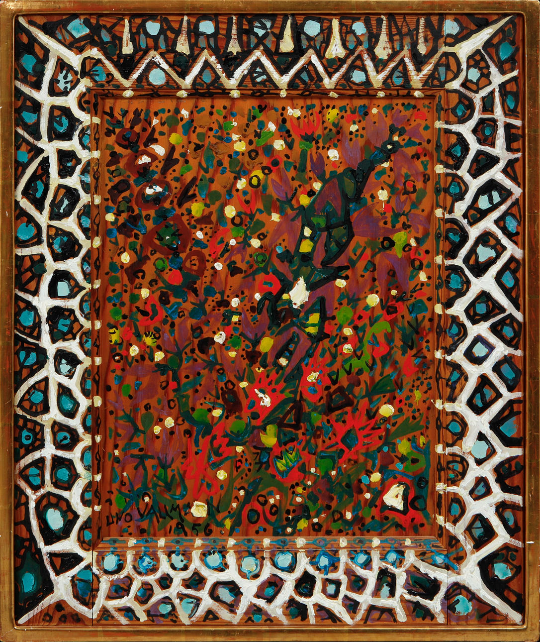 UNO VALLMAN. Composition, oil on panel (door mirror), signed and dated 1956.