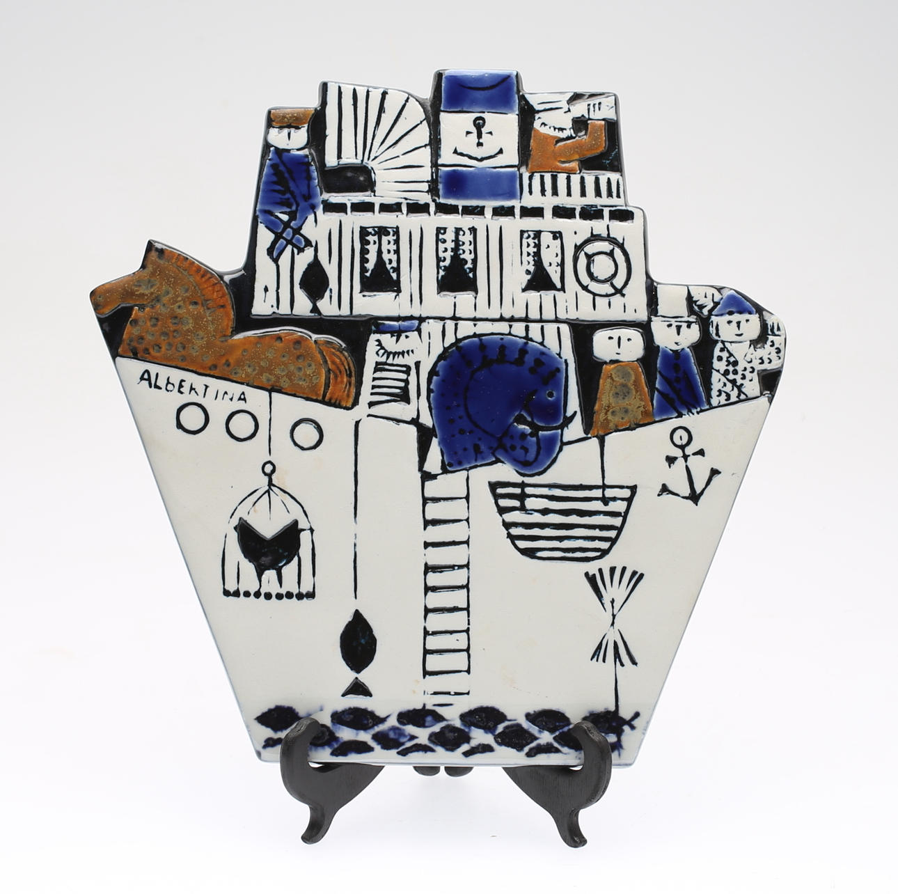 LISA LARSON. Väggplakett, stengods, "Albertina", Gustavsberg.