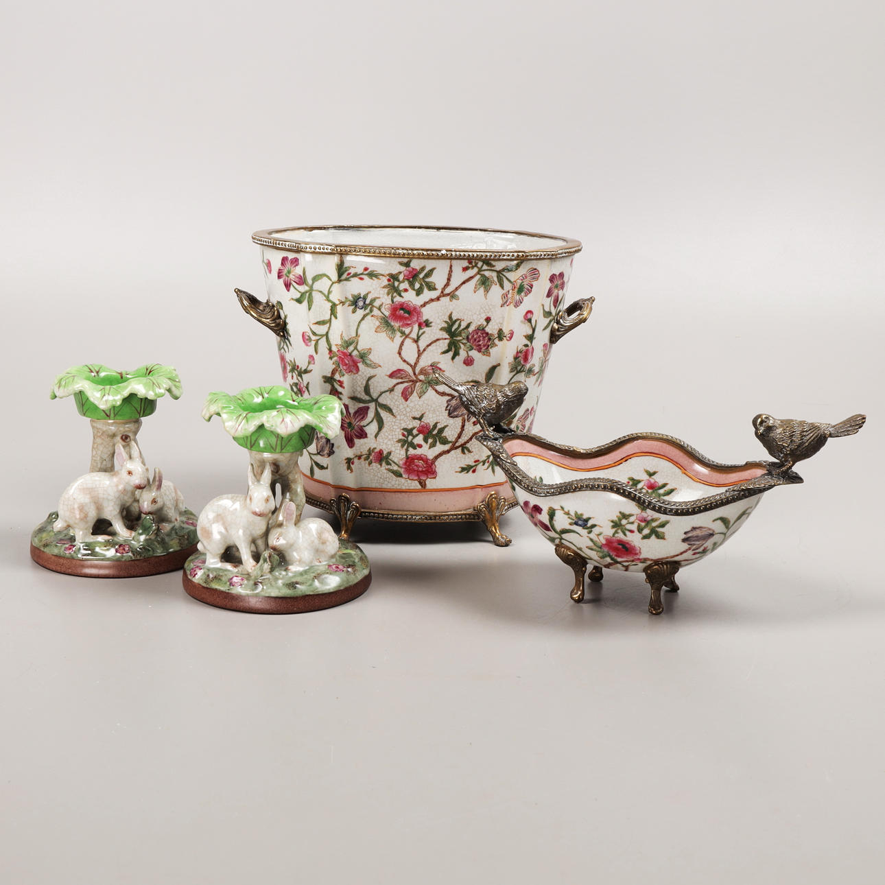 OUTER LINING, BOWL, CANDLESTICKS, 4 pieces, ceramic/metal, C & G, Denmark, 2000s.