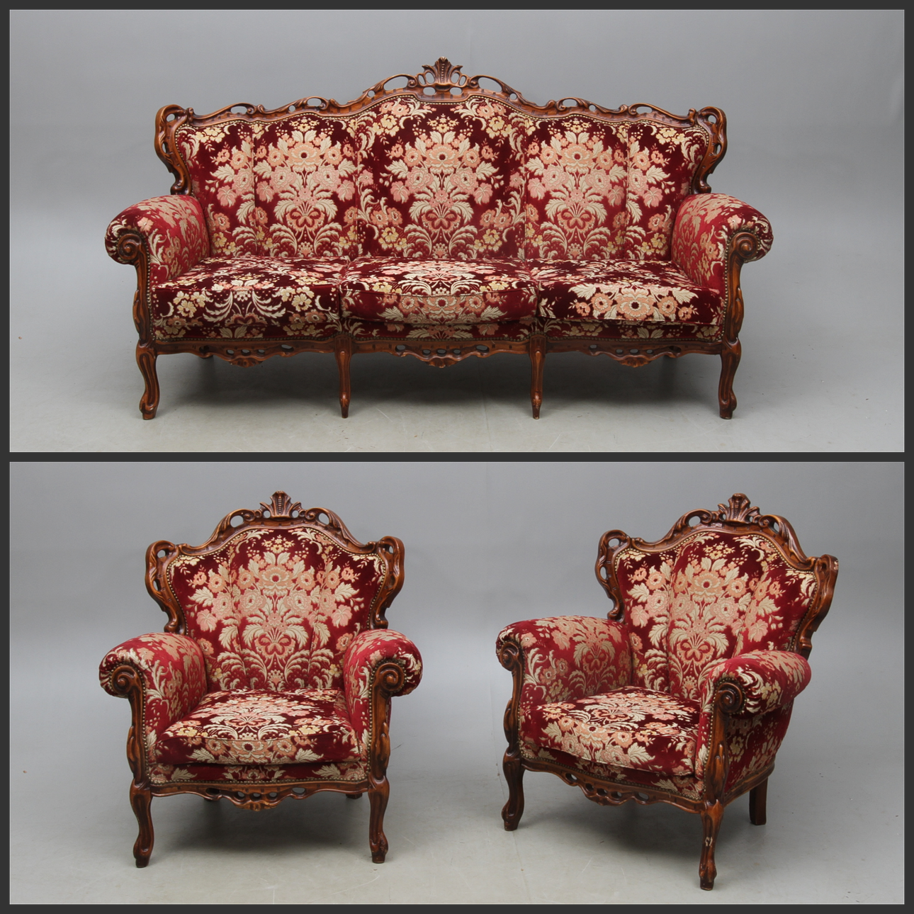 SOFFGRUPP, 3 delar, nyrokokostil, 1900-tal.