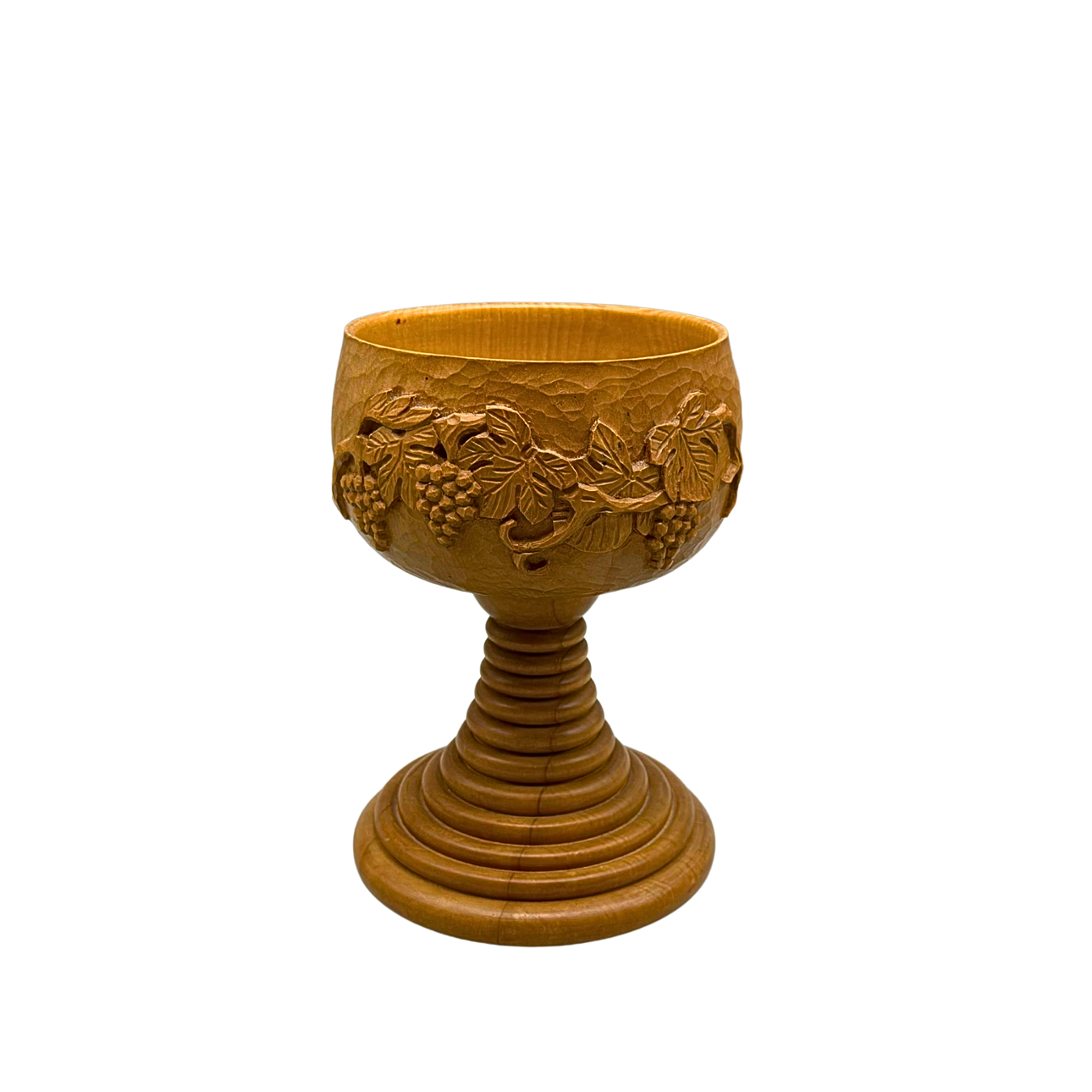 HAND CARVED WINE GOBLET WITH DECORATIONS, 1990S.