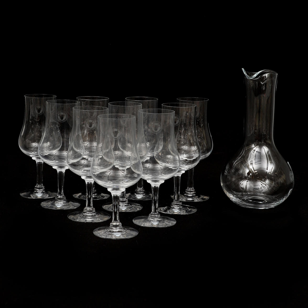 VINPROVARGLAS, 10 st samt karaff, Orrefors.