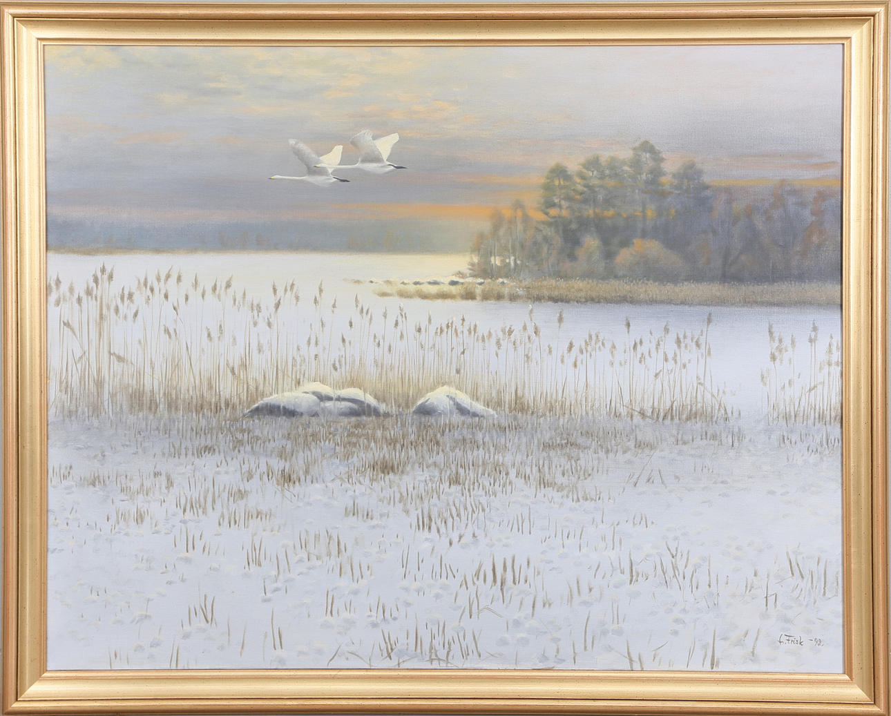 LENNART FRISK. Solnedgång sjön Krön, olja på duk, signerad.