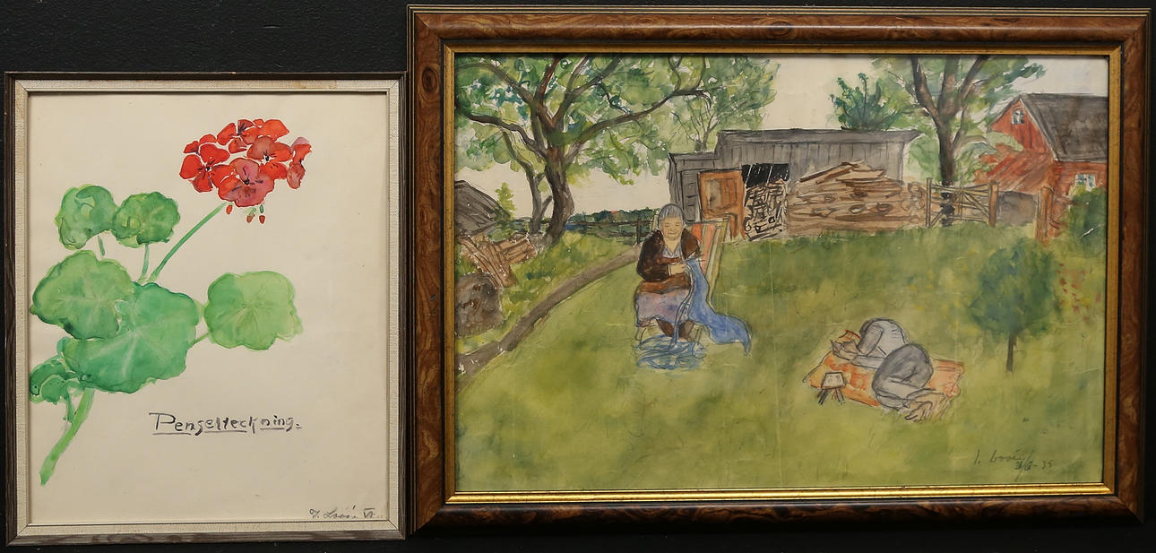 IDUN LOVÉN. mixed media, 2 pieces, signed.