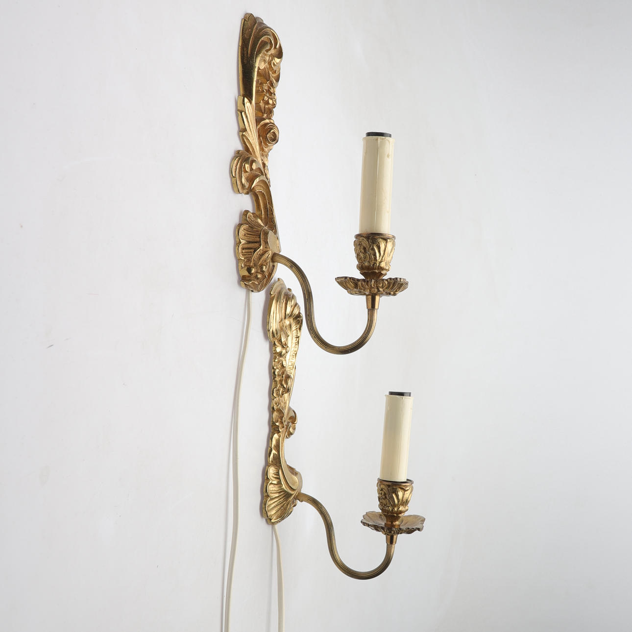 Wall sconces, 1 pair, brass, rococo style, Edvard Hagman, Norrköping.