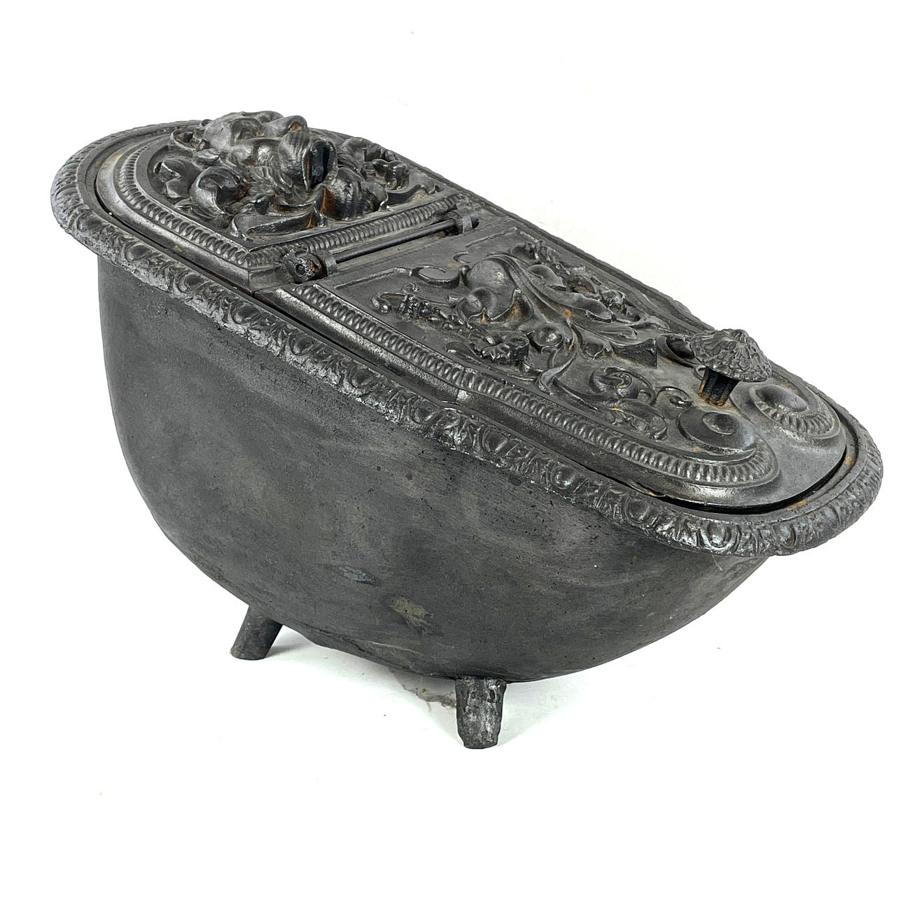 CARBON BOX. Cast iron, 19th century.