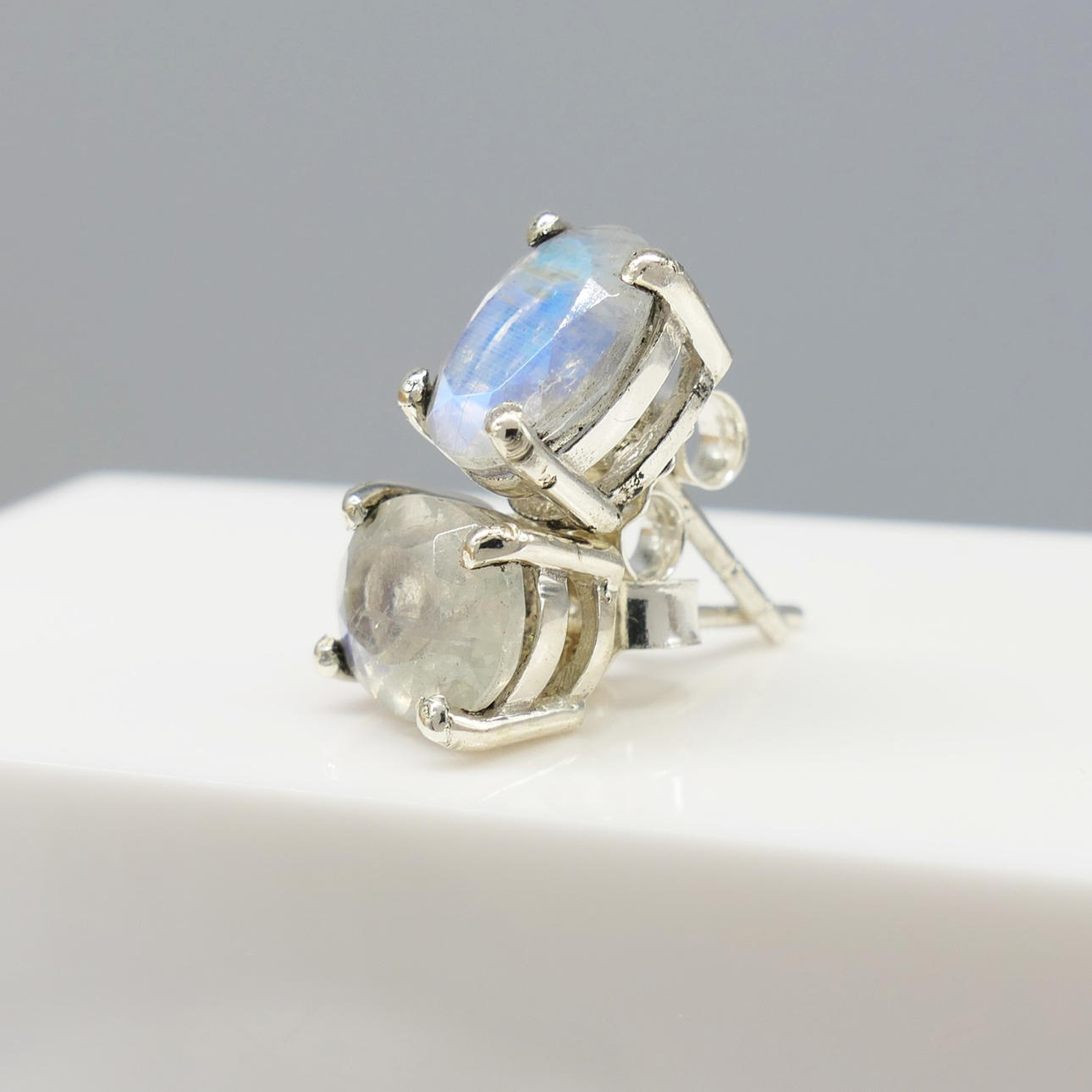 RAINBOW MOONSTONE ear studs.