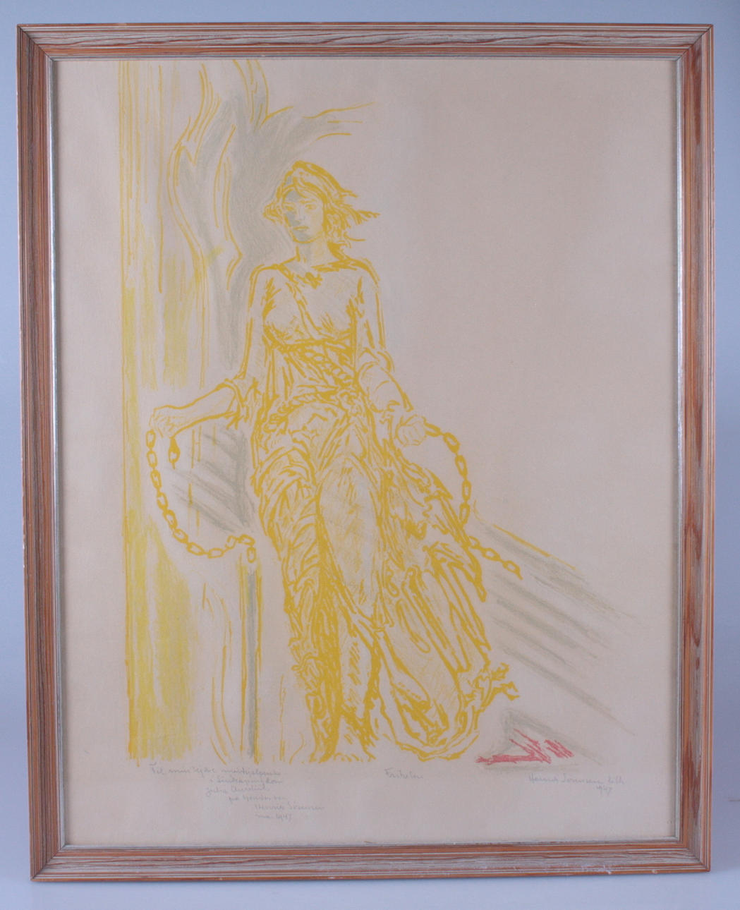 HENRIK SÖRENSEN. Färglitografi, " Friheten ", signerad & daterad.