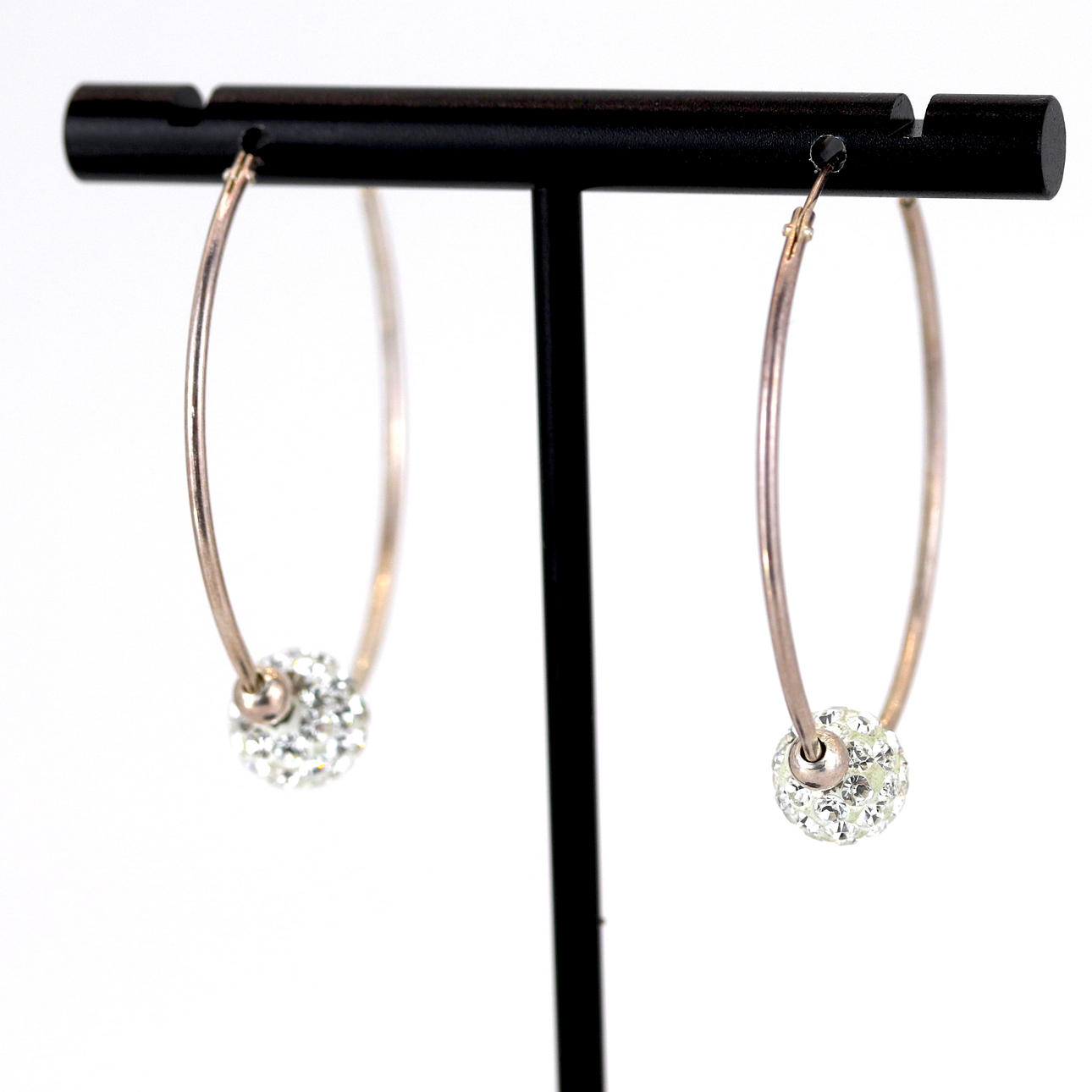 SILVER STONE SET HOOP EARRINGS.