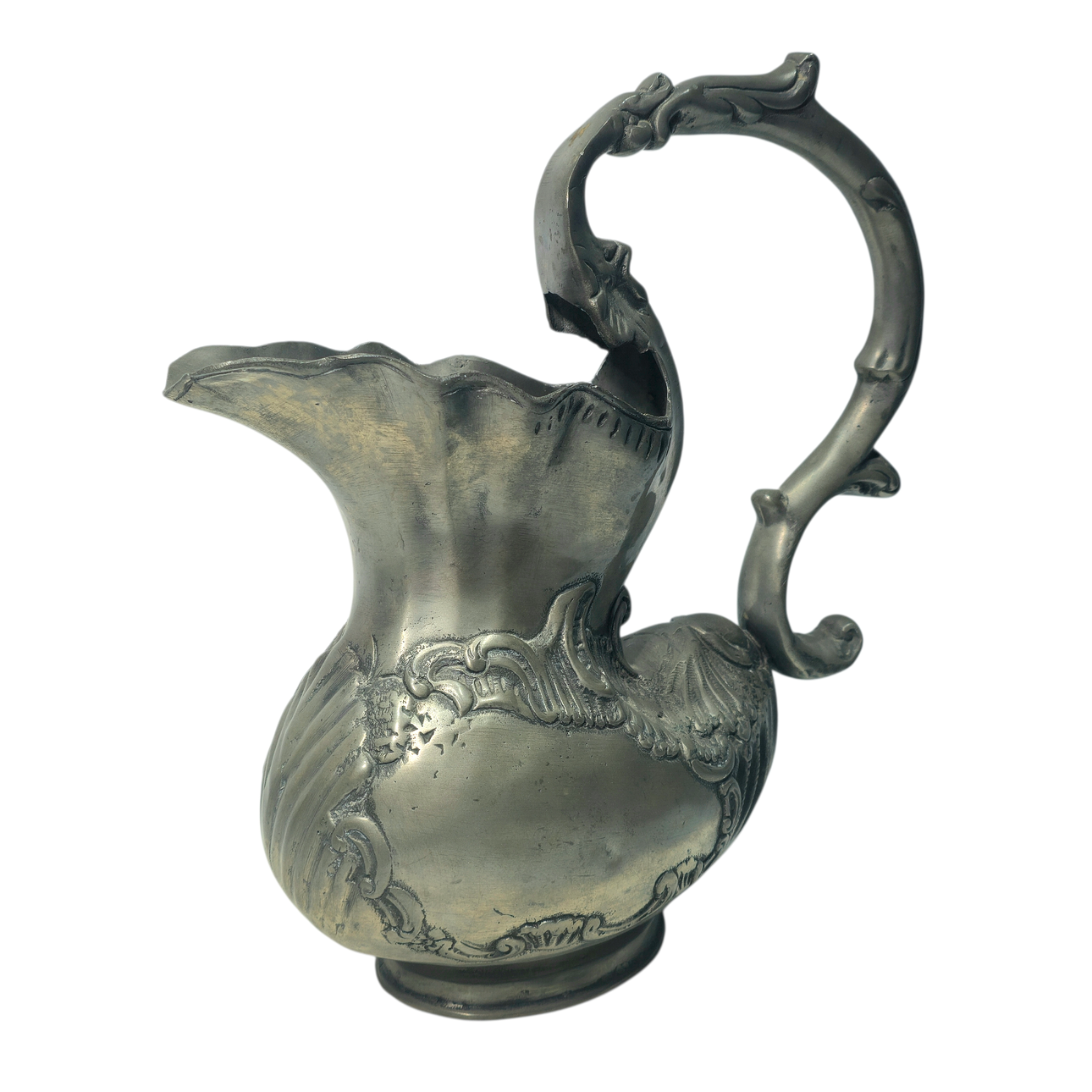 Tin jar decorated with scrolls. Pure tin 95%.