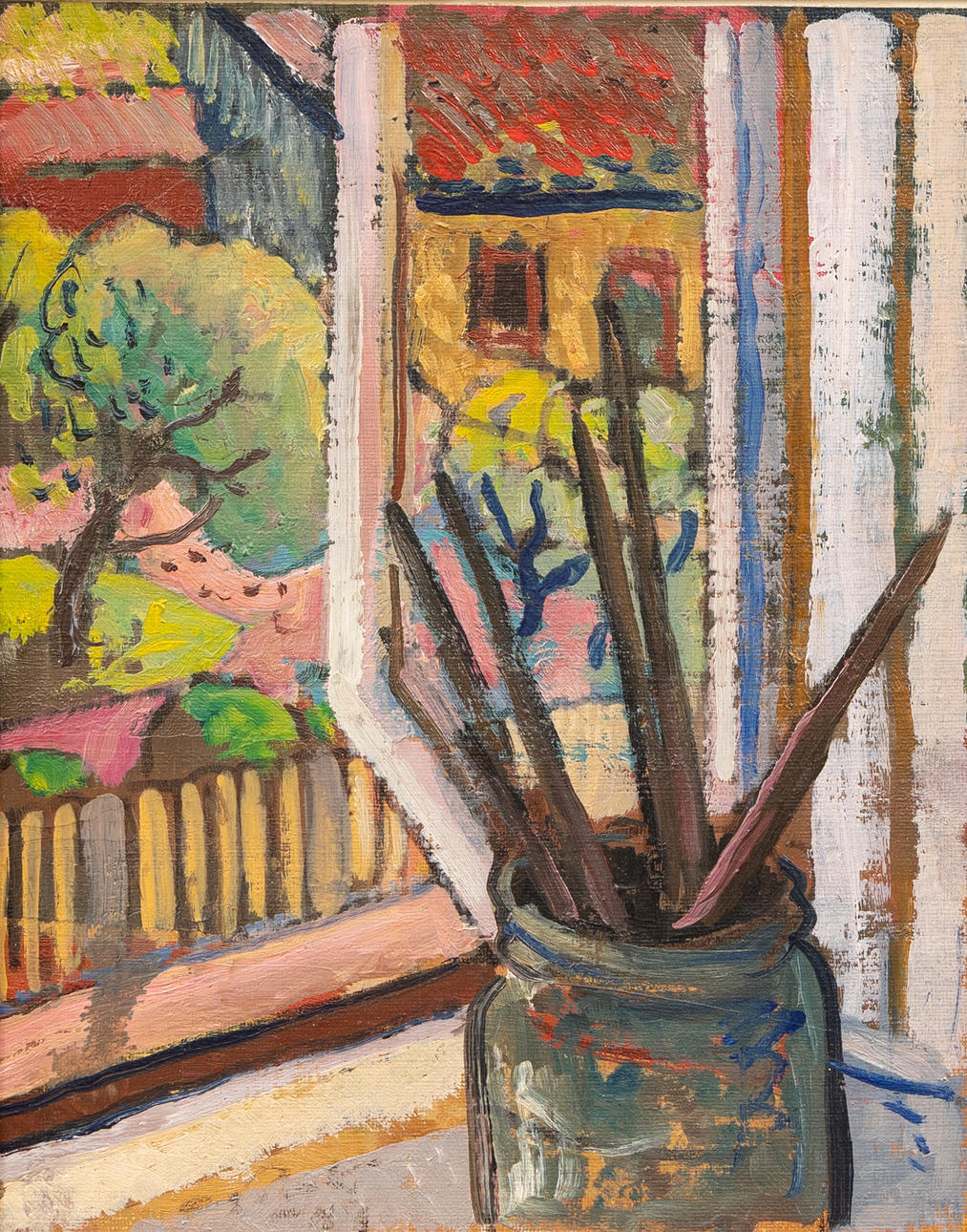 GÖTE REX (1902-1960). View from window, oil on panel, signed.