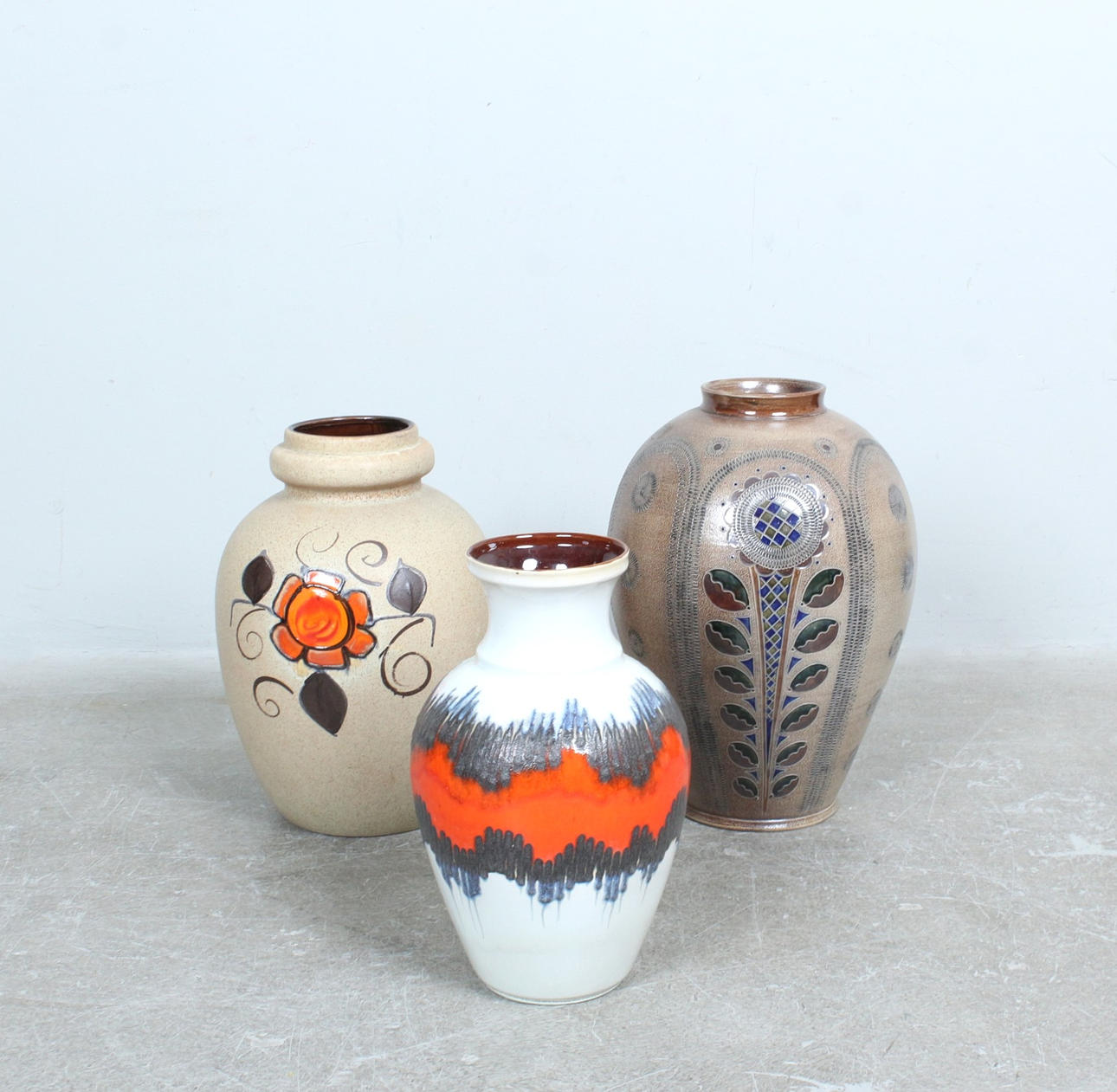 3 ceramic vases, including Scheurich and BAY, Germany.