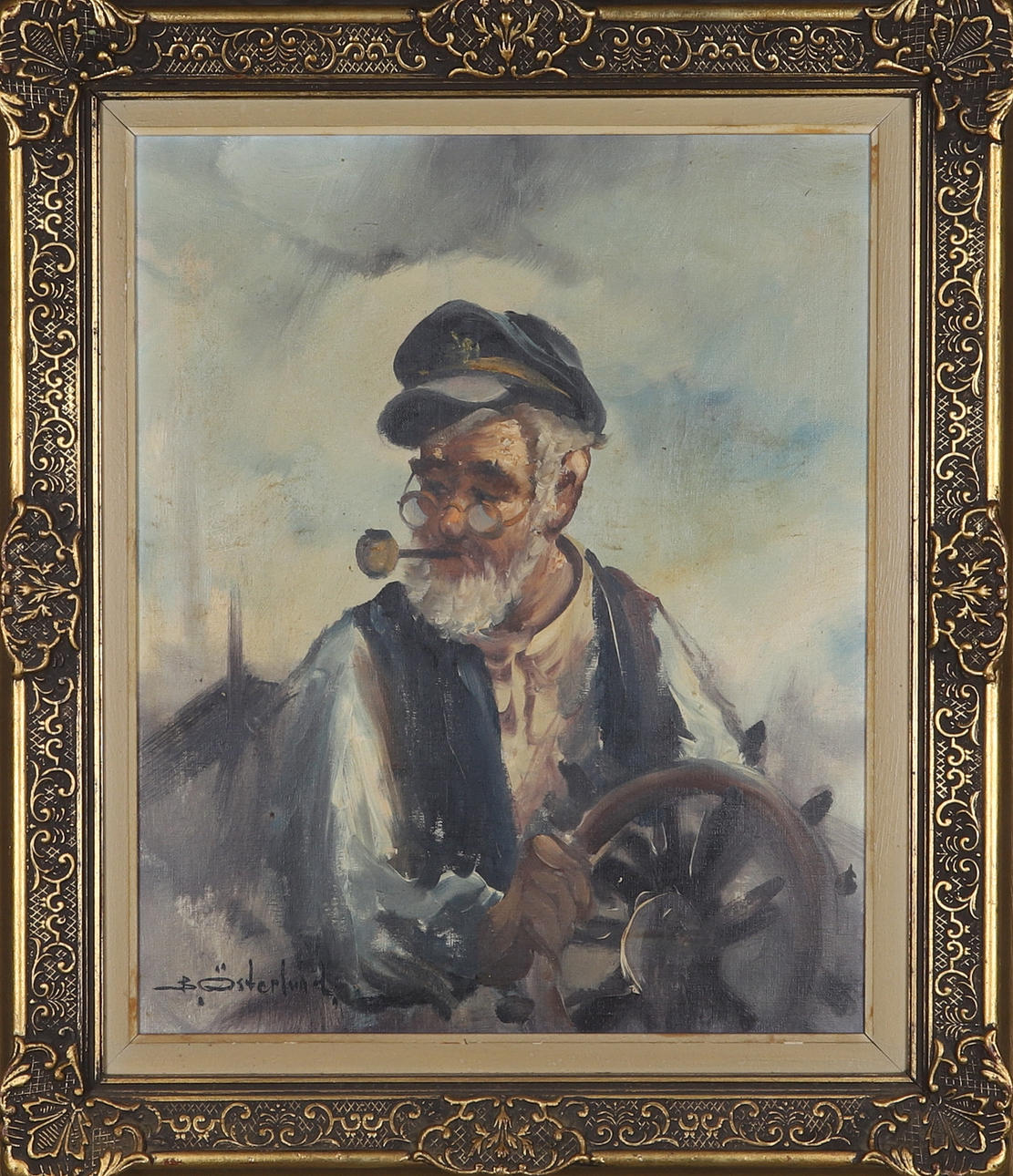 BERT ÖSTERLUND. Oil on canvas, portrait, sailor with pipe, signed.