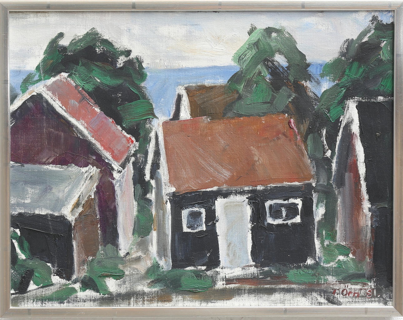 TRYGGVE ÖRN. "Huset vid sundet", olja på duk, signerad och daterad - 81.