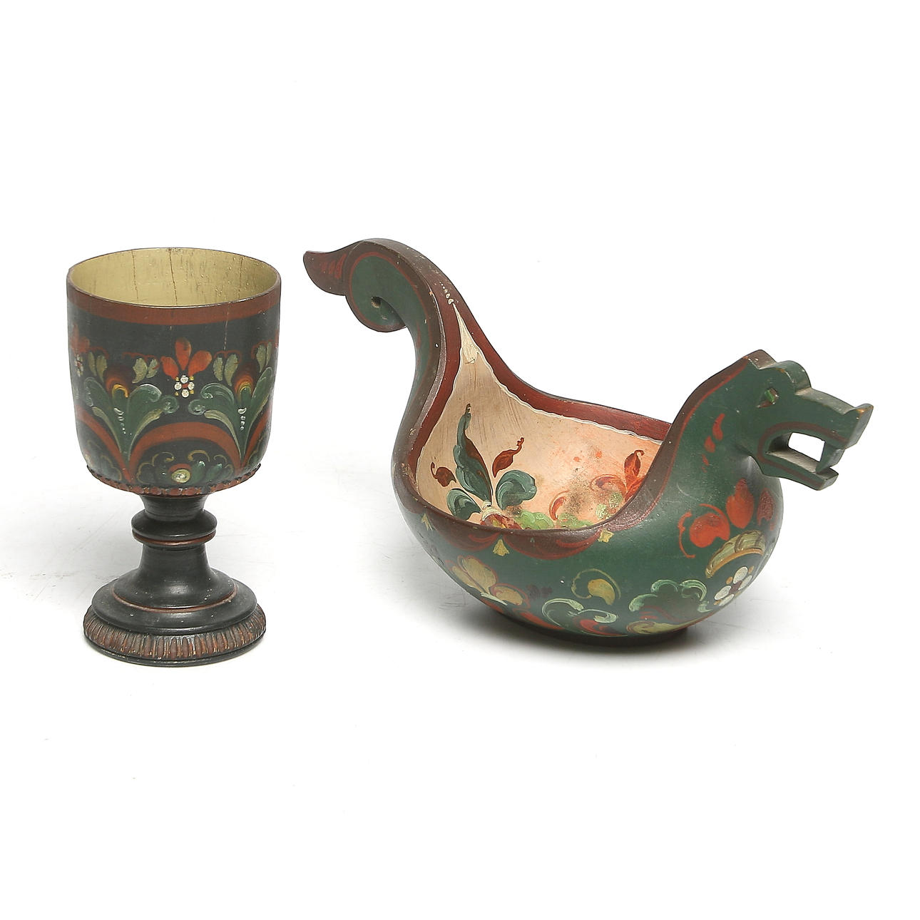 ÖLGÅS och BÄGARE, 2 st, bemålat trä, allmoge, Norge, 18/1900-tal.