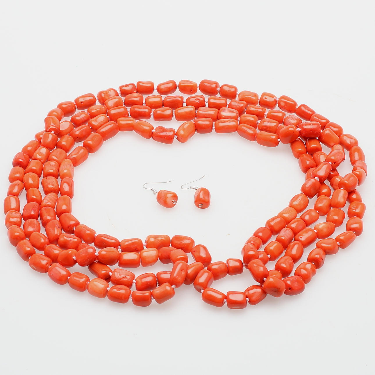COLLIER samt ÖRHÄNGEN, ett par, korall, laxrosa.