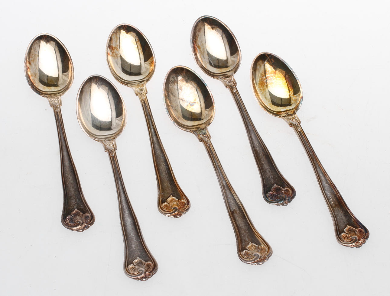 KAFFESKEDAR, 6st, silver, sachiska, Cohr, vikt ca 94 gram.