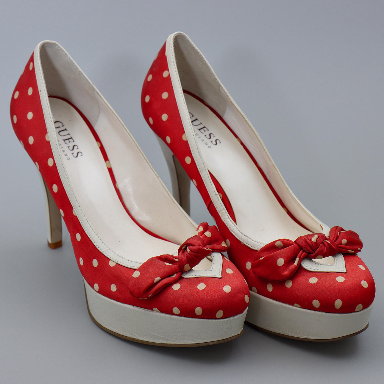GUESS BY MARCIANO, POLKA DOT PLATFORM HEELS, 2000S.