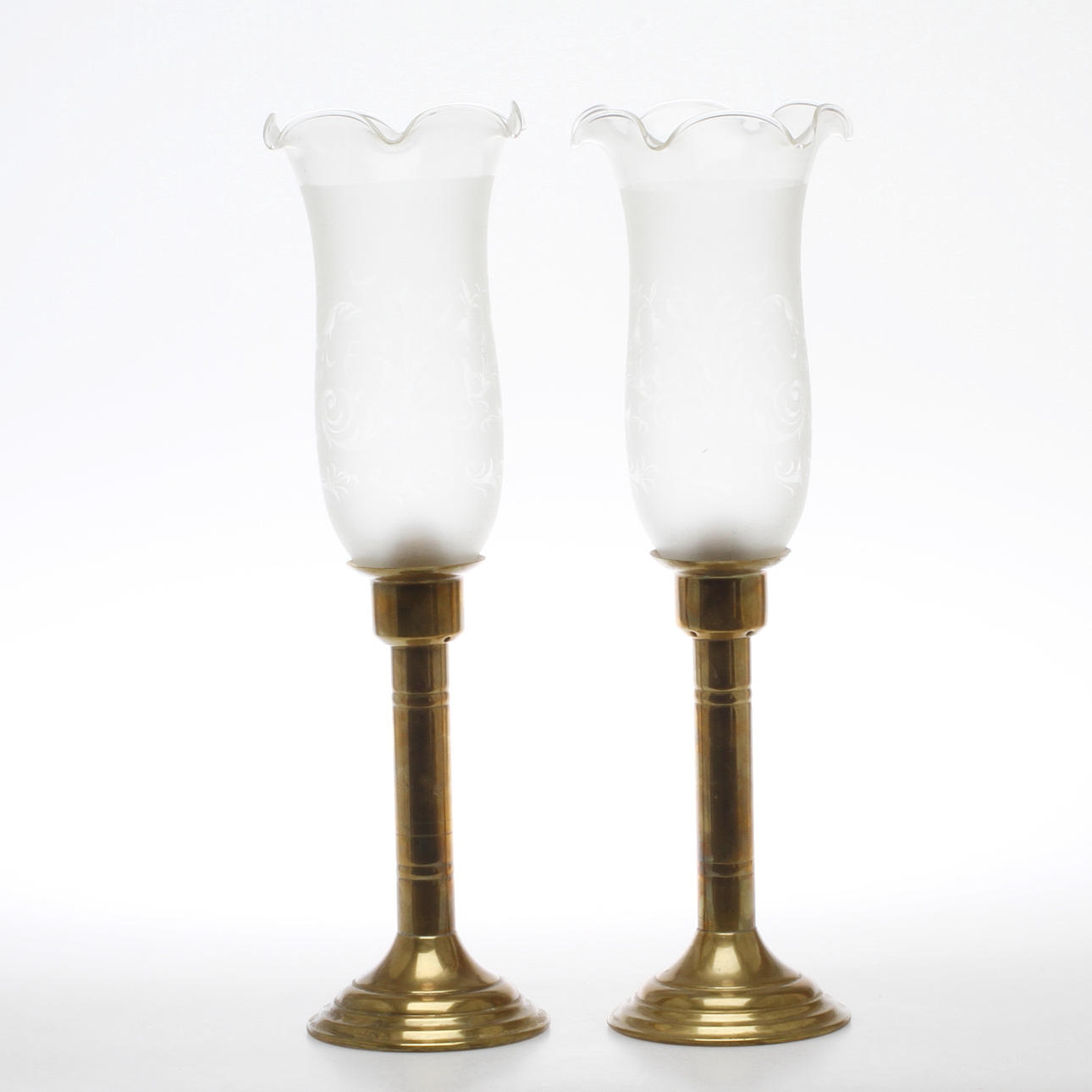 STORMLYKTOR, för ljus, 1 par, mässing och glas, 1900-tal.