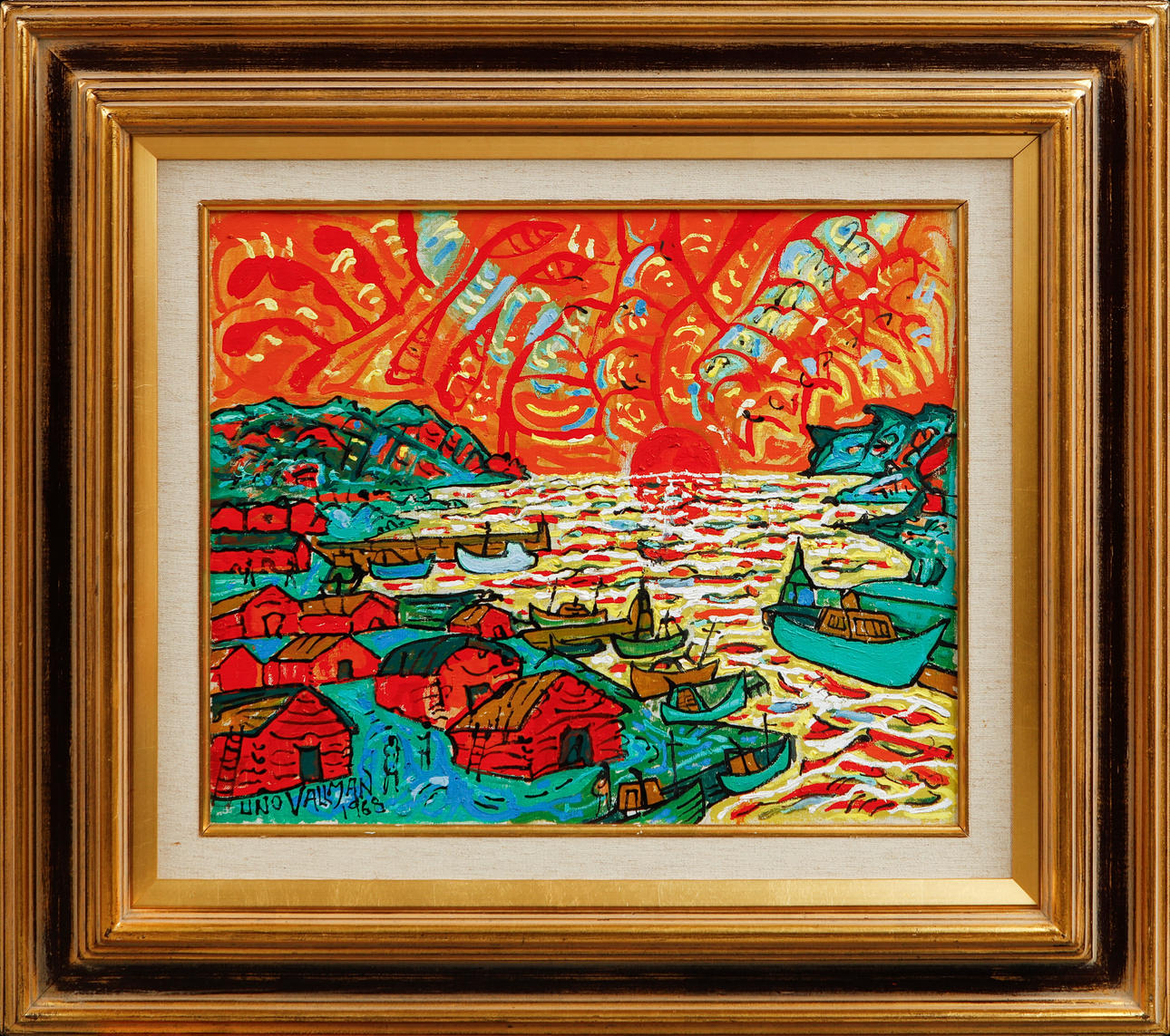 UNO VALLMAN. “Red sunset” oil on canvas, signed and dated 1968.