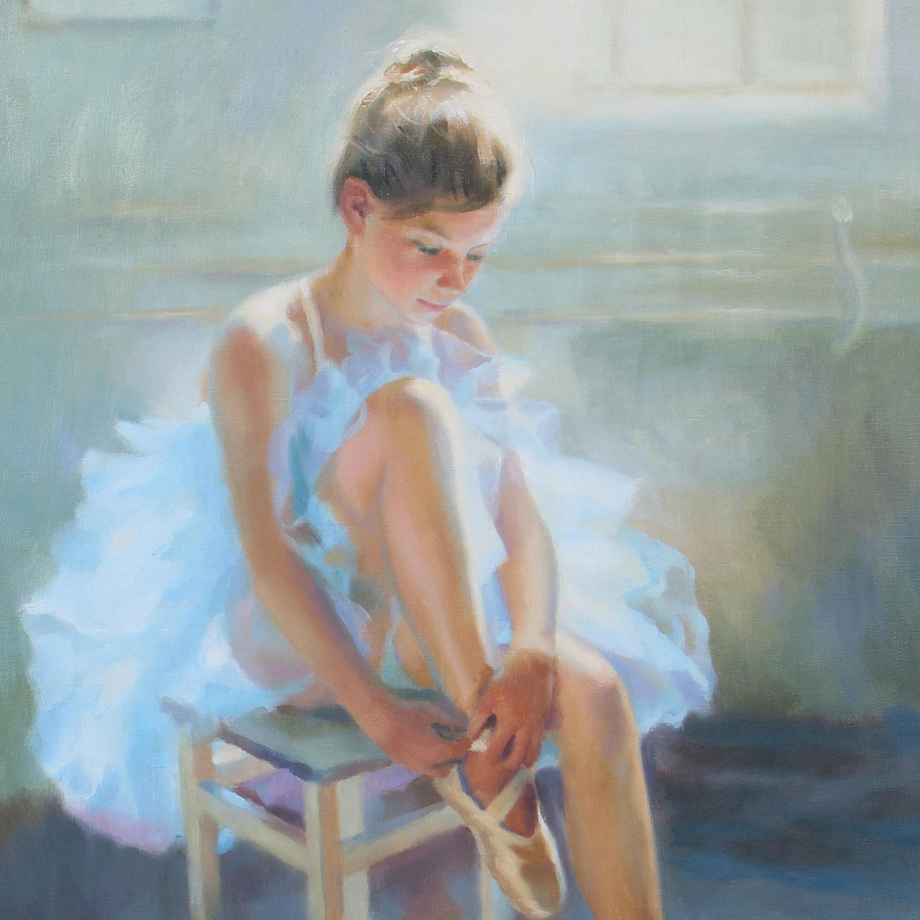 NADEZDA STRELTSOVA. Olja på duk, sittande ballerina, signerad.