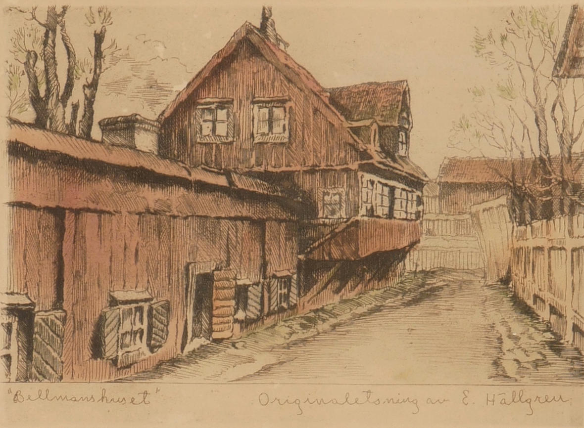 ERNST HÄLLGREN. “Bellmanhuset”, etching, signed.