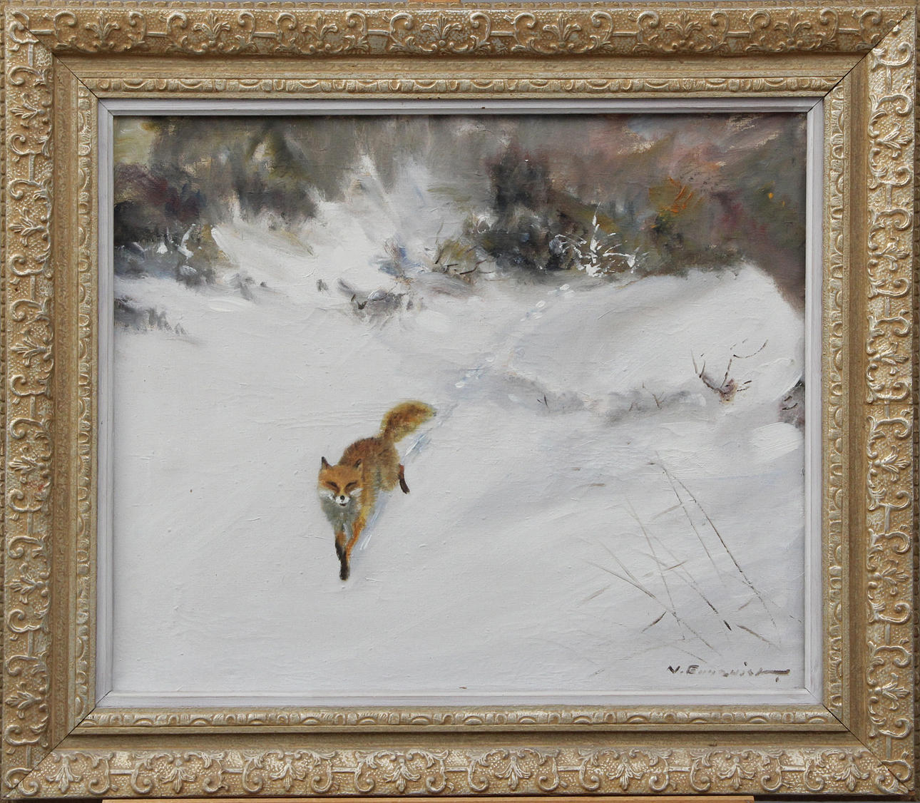 NILS ENGQUIST. OLJA, på duk, rävmotiv, signerad.