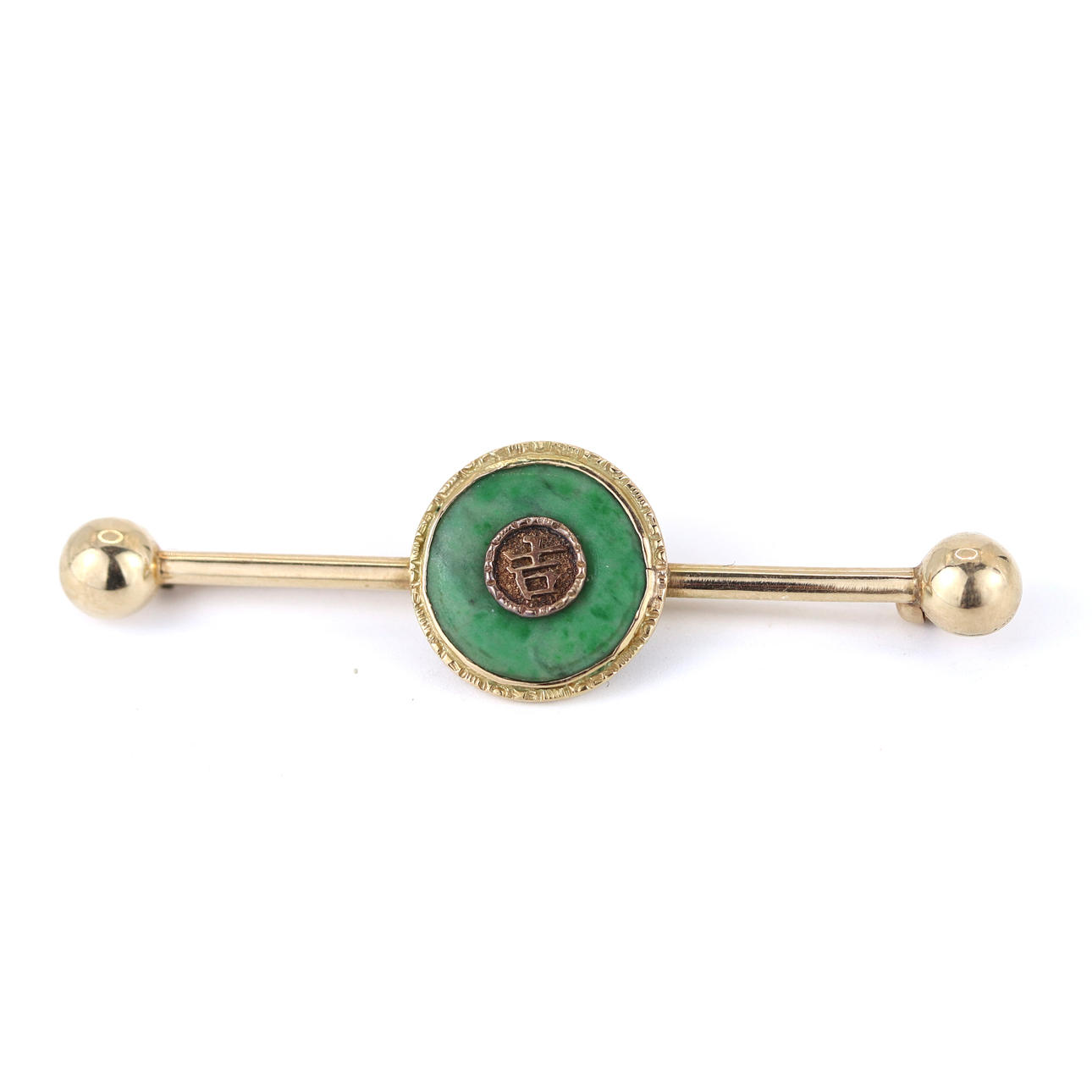 VINTAGE 18CT CHINESE JADE BROOCH.