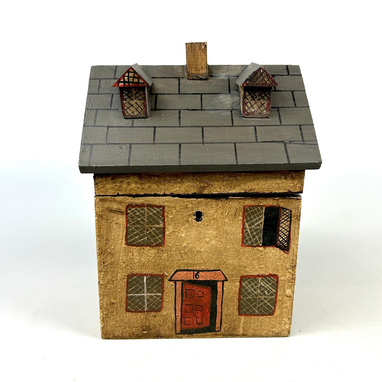 PAINTED WOODEN HOUSE BOX/ TEA CADDY.