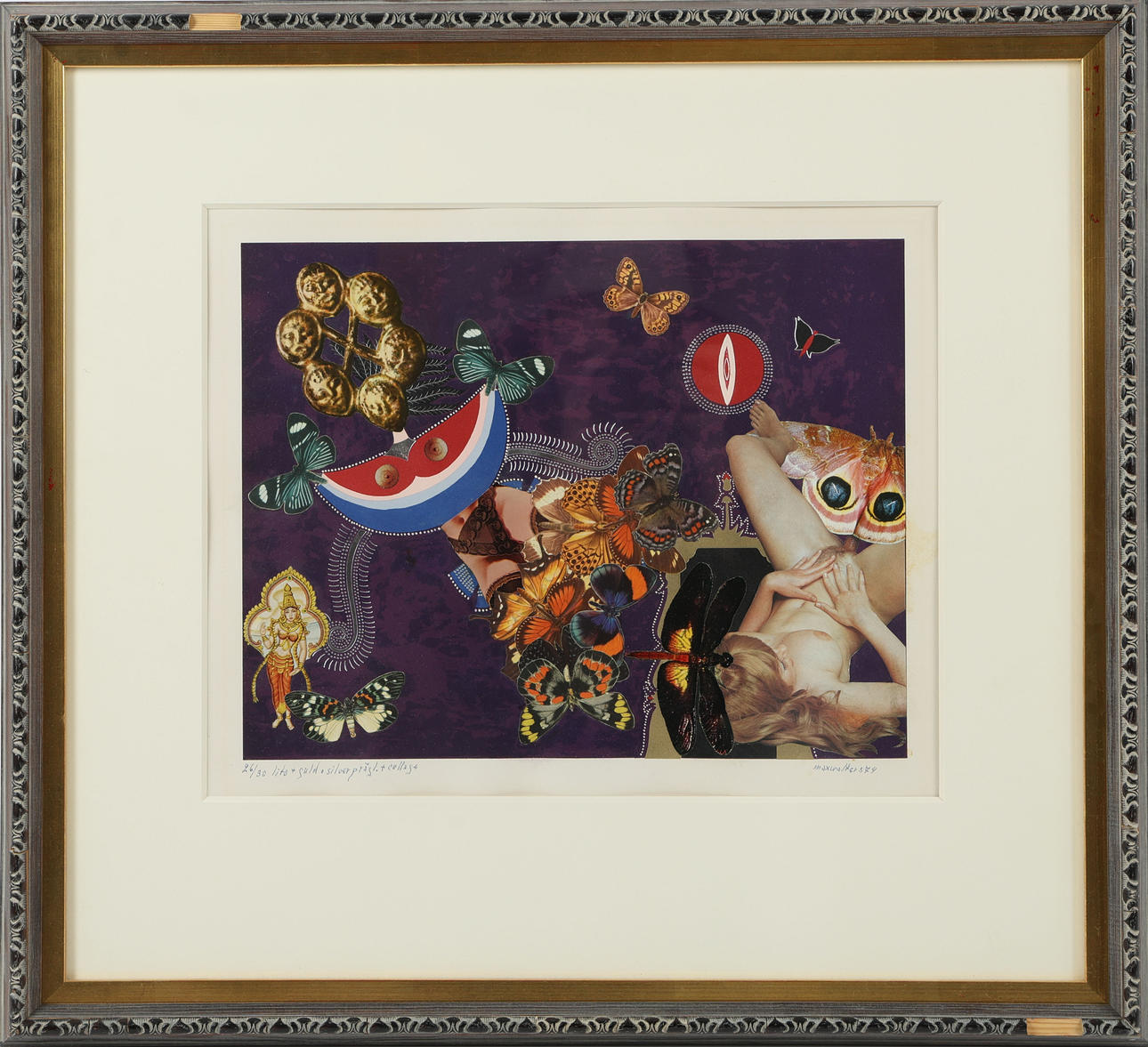 MAX WALTER SVANBERG. Erotic motif, colour lithograph, gold and silver ...