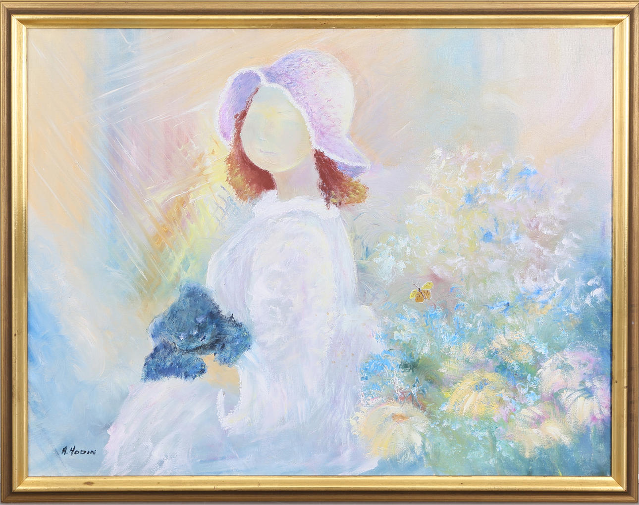 ANITA HODIN. Figur, olja på duk, signerad.