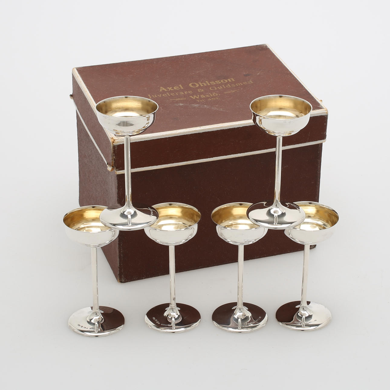 LIKÖRGLAS, 6 st, silver, Axel Ohlsson Växjö 1924, vikt 146 gram.